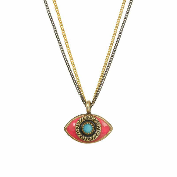 Michal Golan Jewelry Michal Golan Small Pink, Turquoise, and Black Evil Eye Necklace