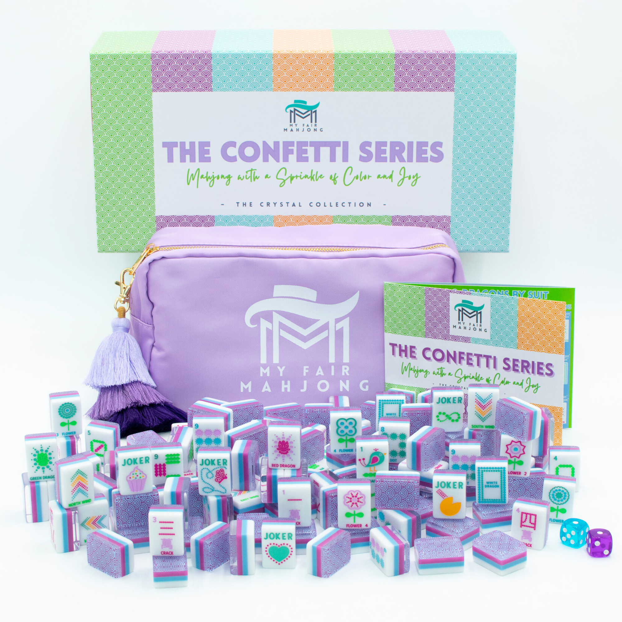 My Fair Mahjong Giftware (PRE-ORDER) Crystal Confetti Purple | Mahjong with a Sprinkle of Color and Joy | Clear Top with Colorful Pattern and Layers