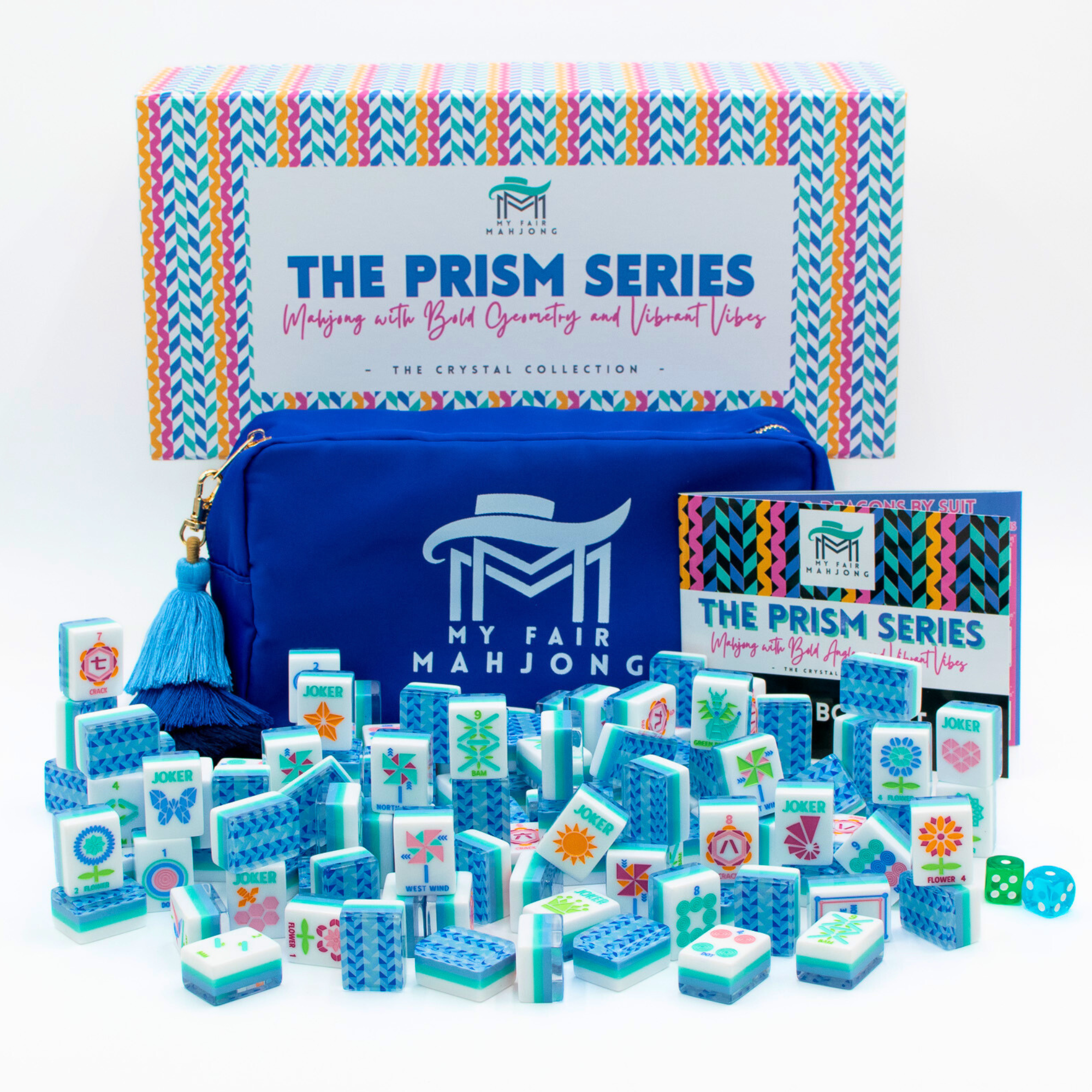 My Fair Mahjong Giftware (PRE-ORDER) Crystal Prism Blue | Mahjong with Bold Angles and Vibrant Vibes | Clear Top with Colorful Pattern and Layers