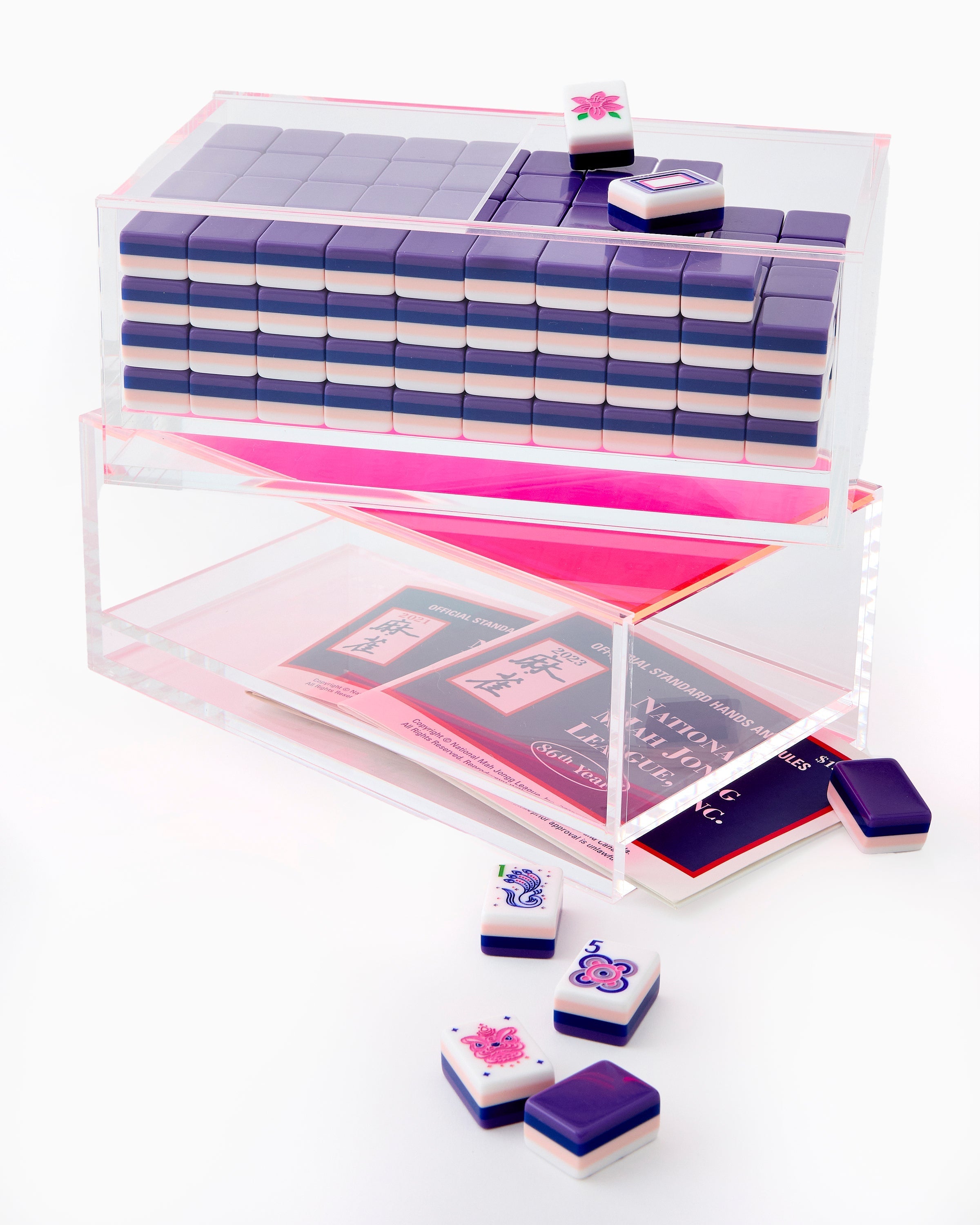 Oh My Mahjong Giftware Mahjong Acrylic Box - Neon Pink Lid