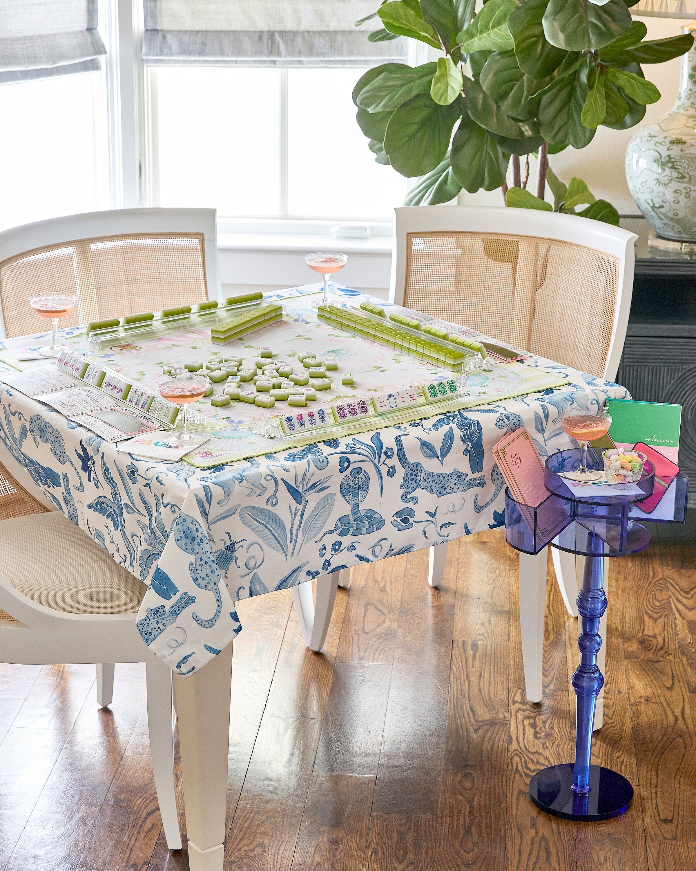 Oh My Mahjong Giftware Oh My Mahjong Amazon Blue Instructional Mahjong Tablecloth
