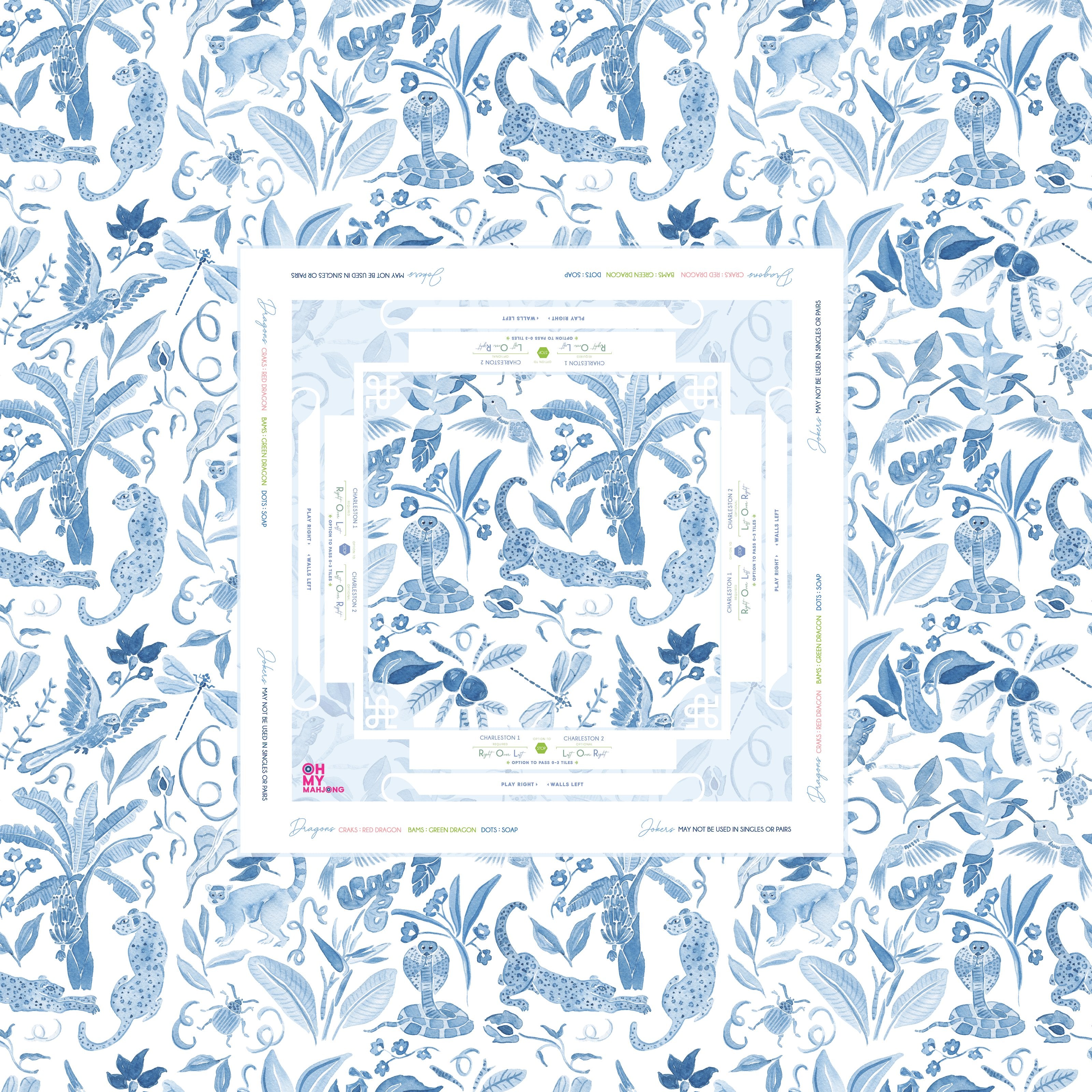 Oh My Mahjong Giftware Oh My Mahjong Amazon Blue Instructional Mahjong Tablecloth