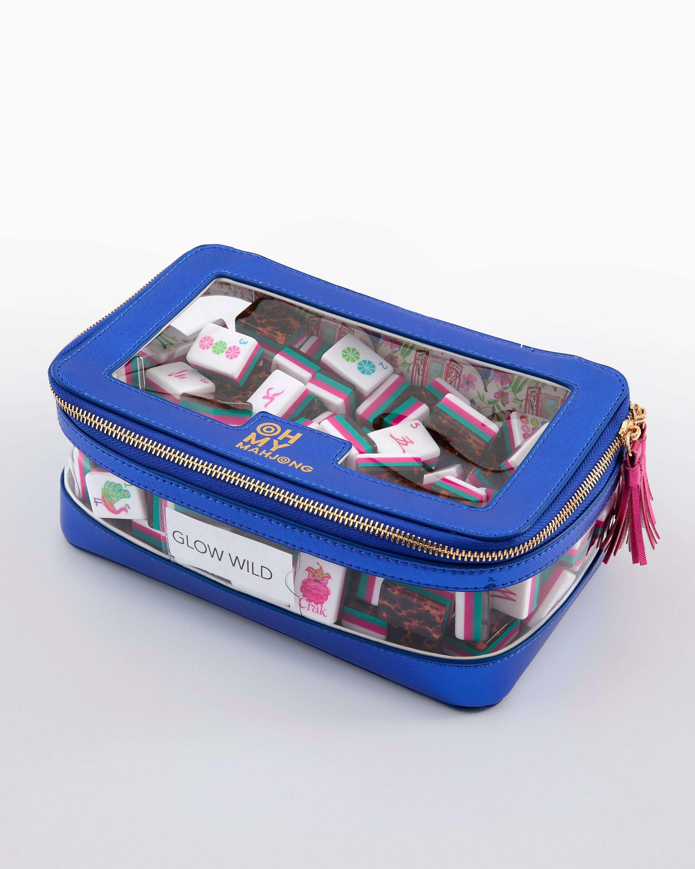 Oh My Mahjong Giftware Oh My Mahjong Metallic Blue Tile Storage Bag