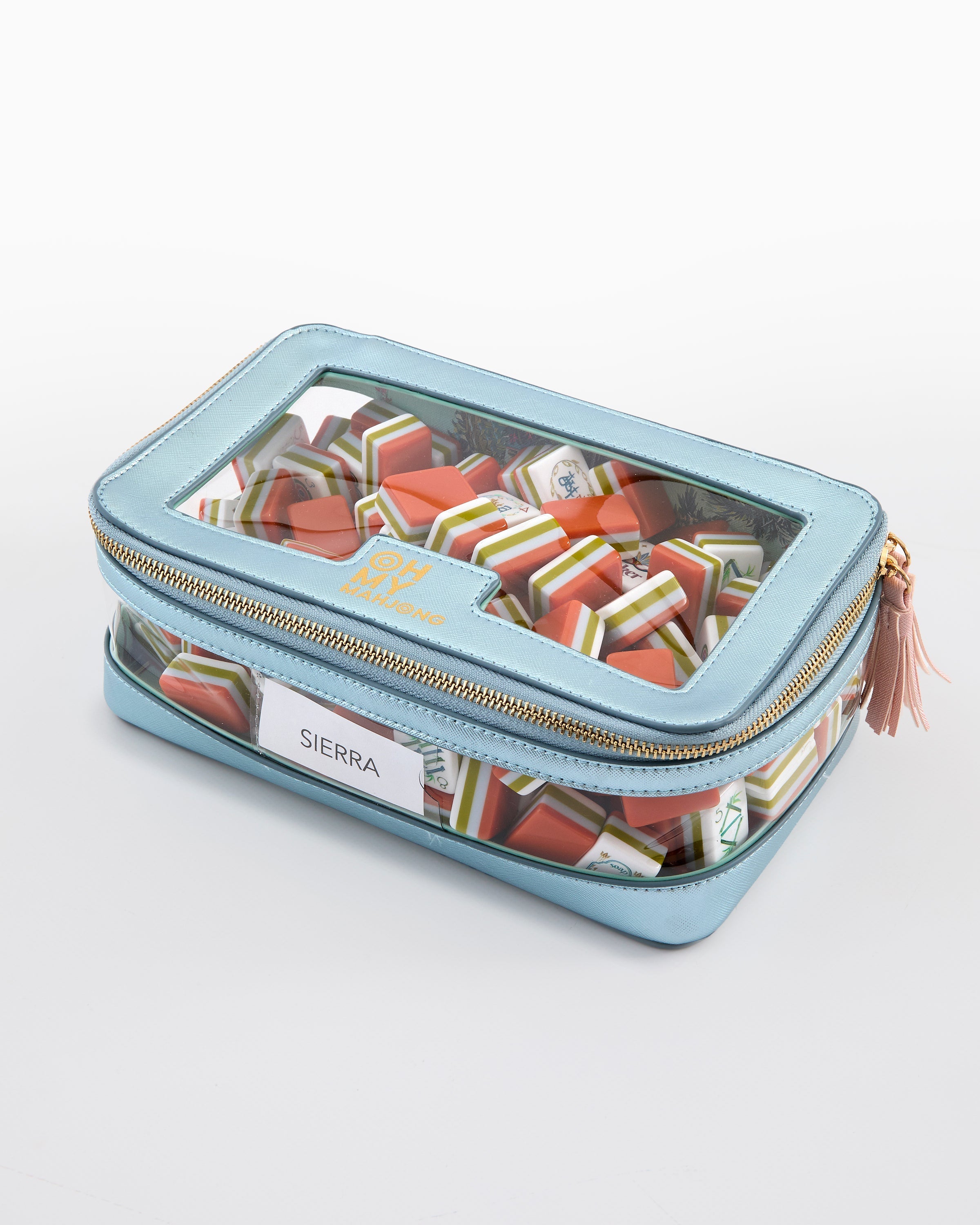 Oh My Mahjong Giftware Oh My Mahjong Metallic Light Blue Tile Storage Bag