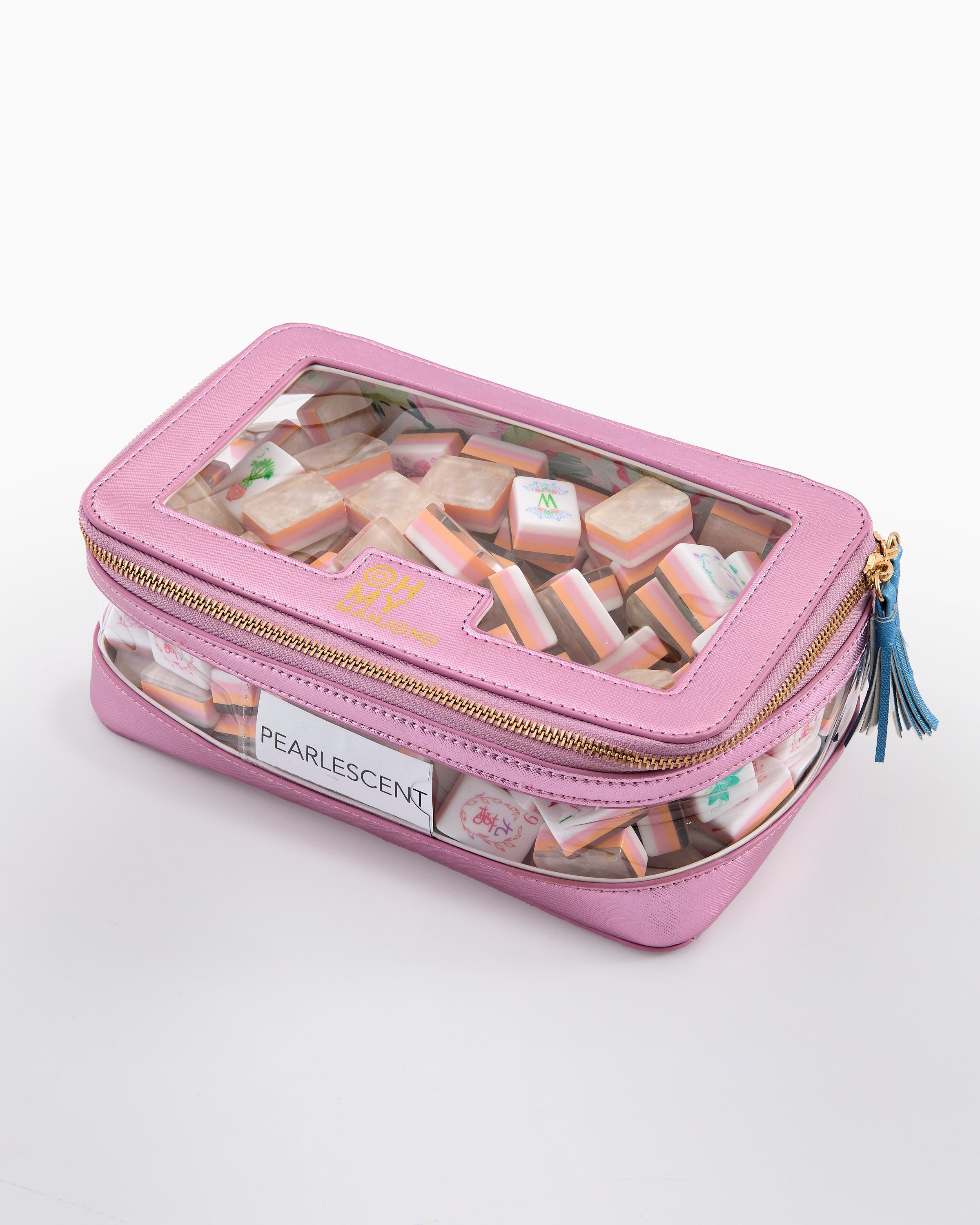 Oh My Mahjong Giftware Oh My Mahjong Metallic Light Pink Tile Storage Bag