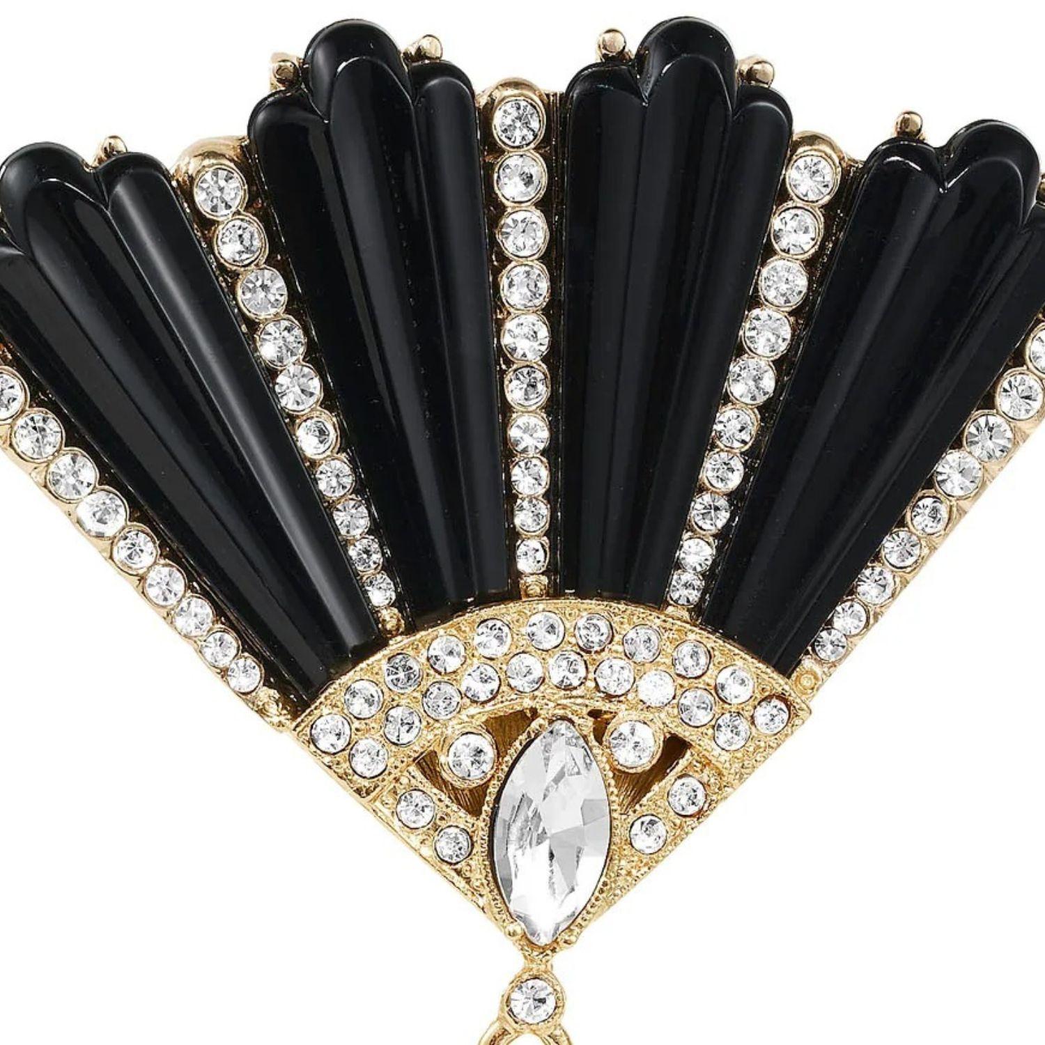 Olivia Riegel Jewelry Olivia Riegel Black Fan with Gold Tassel Brooch