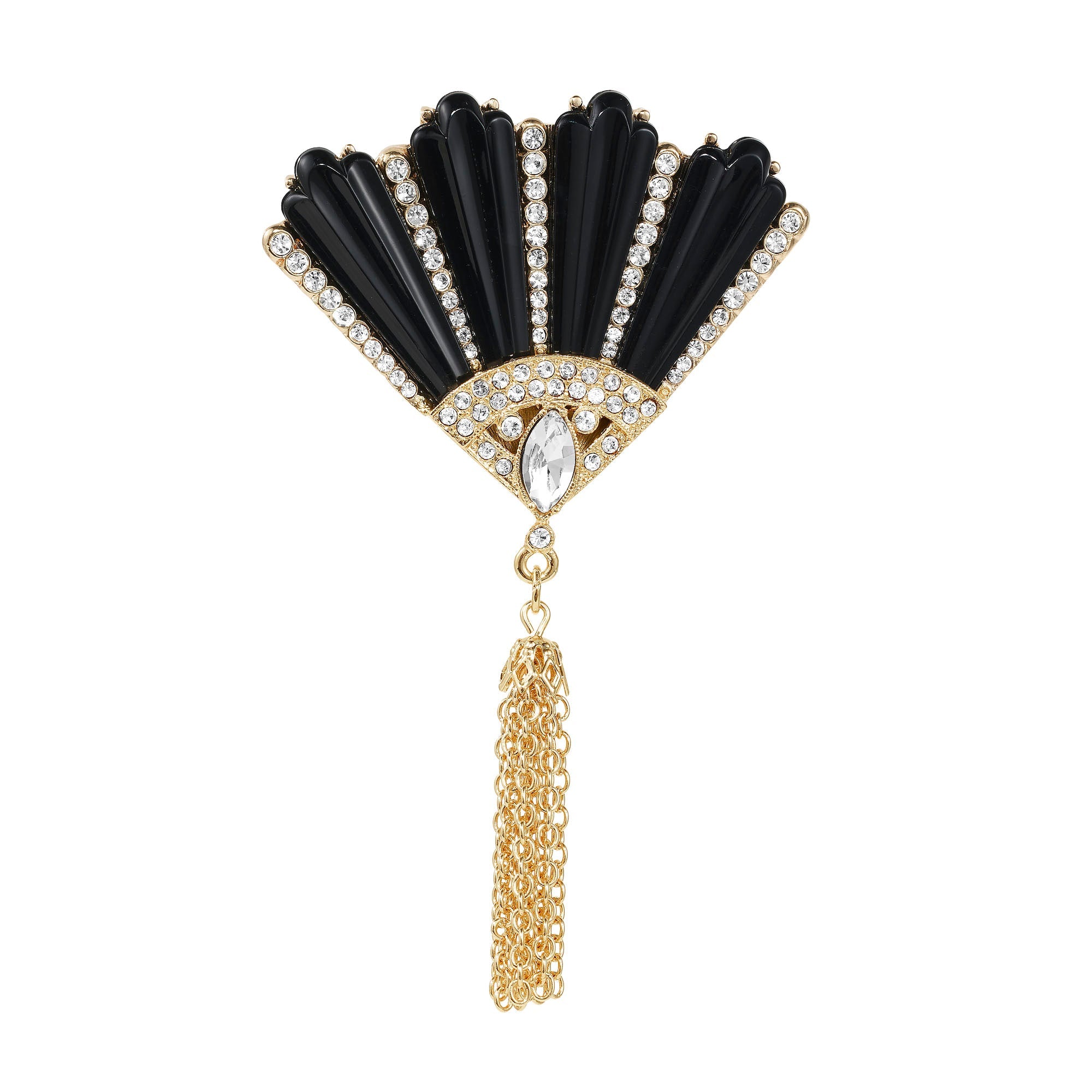 Olivia Riegel Jewelry Olivia Riegel Black Fan with Gold Tassel Brooch