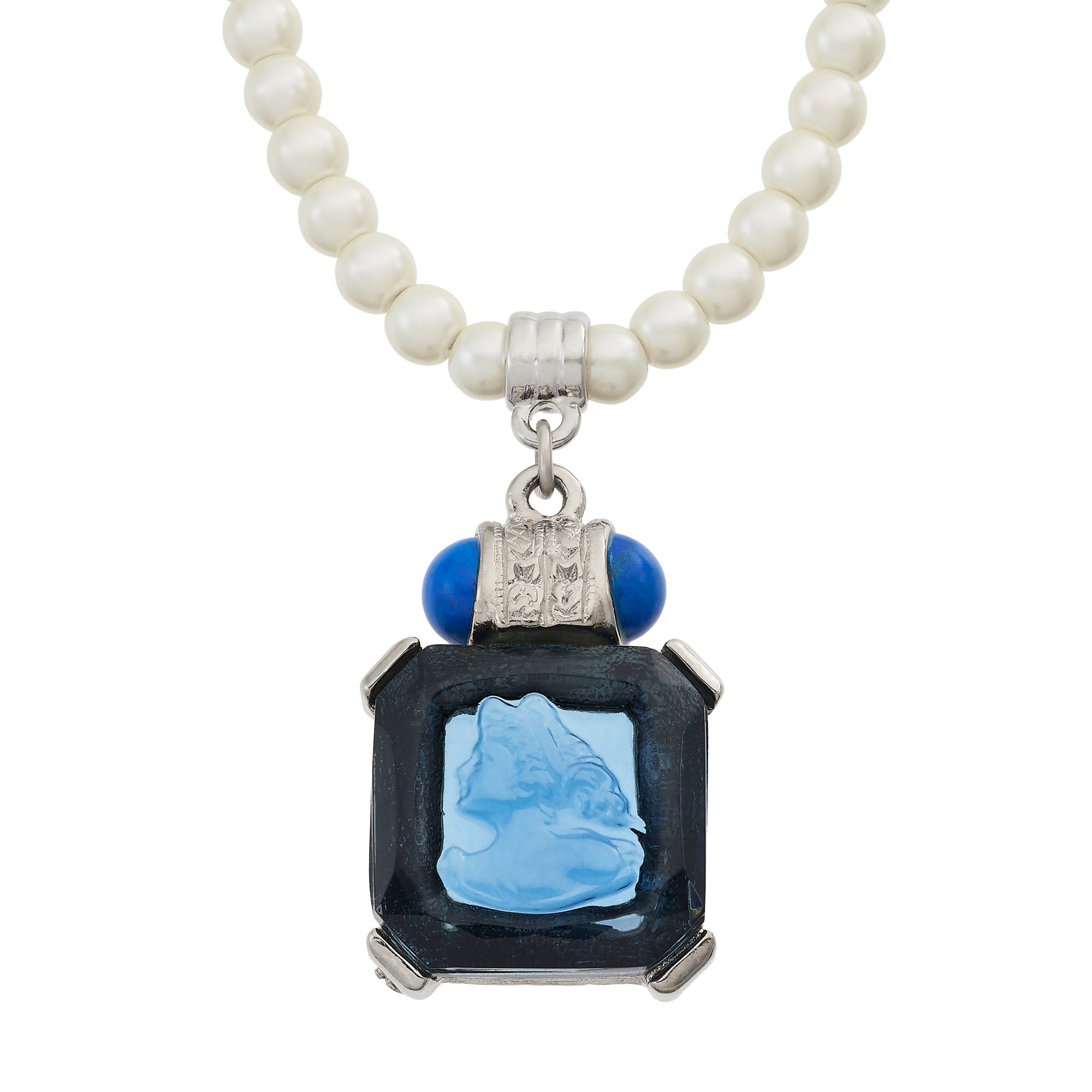 Olivia Riegel Jewelry Olivia Riegel Blue Venetian Glass Intaglio Pendant on Glass Pearl Necklace