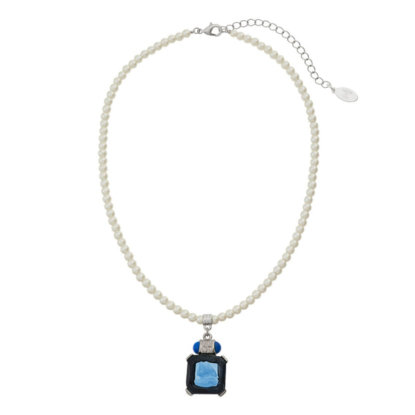 Olivia Riegel Jewelry Olivia Riegel Blue Venetian Glass Intaglio Pendant on Glass Pearl Necklace