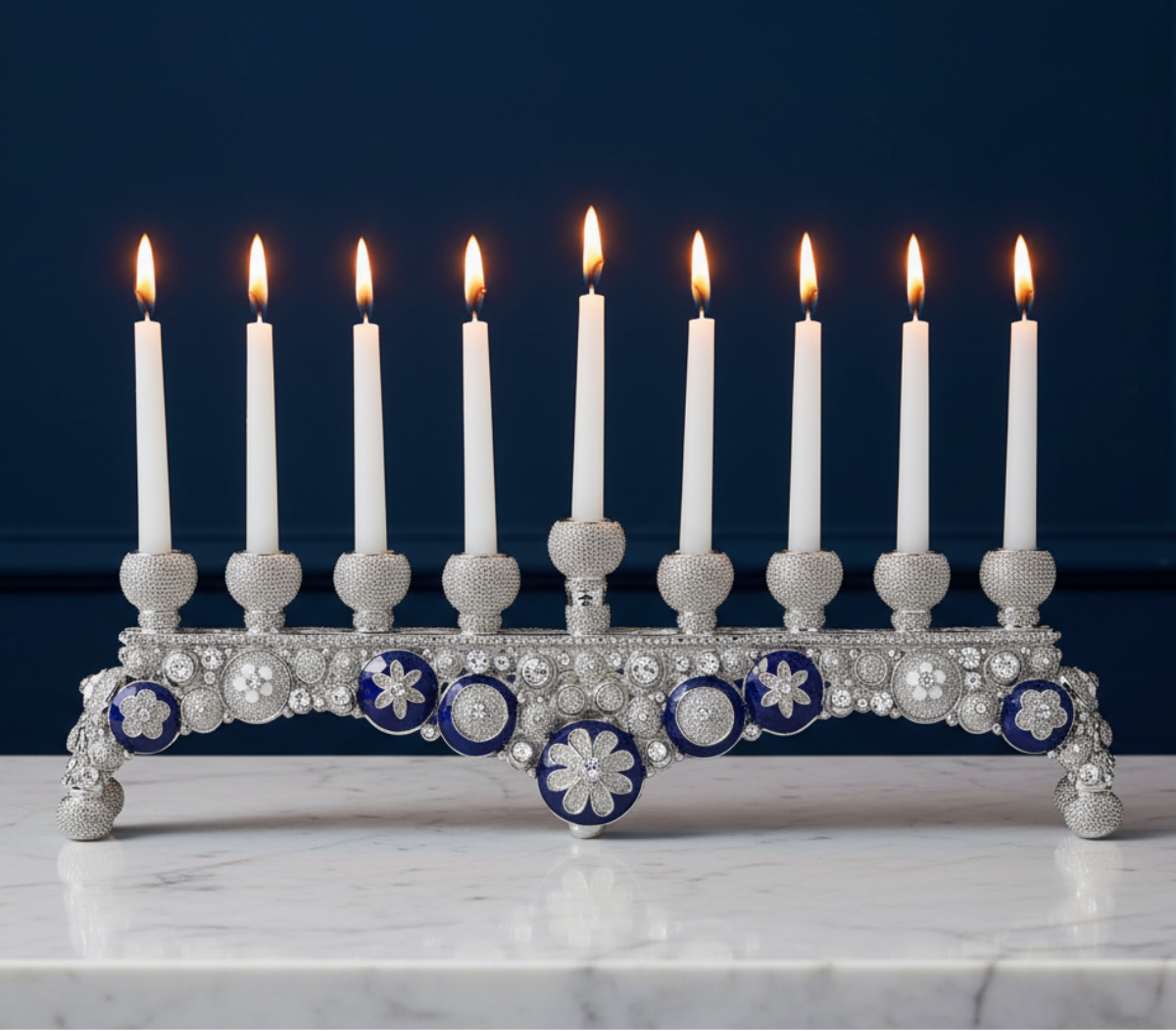 Olivia Riegel Judaica Olivia Riegel Blue & White Charisma Menorah Blue