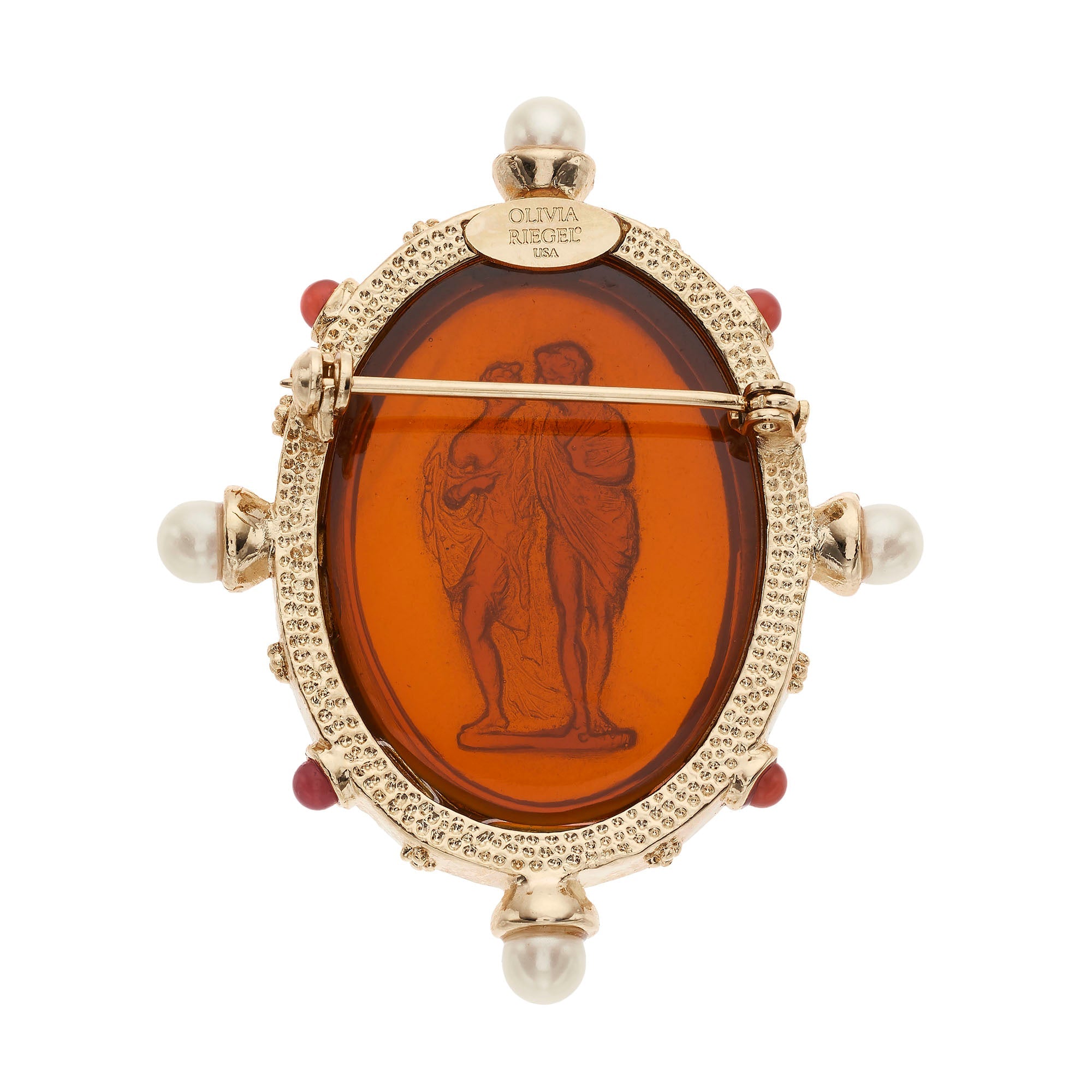 Olivia Riegel Jewelry Olivia Riegel Byzantine Revival Amber Intaglio Brooch with Pearls