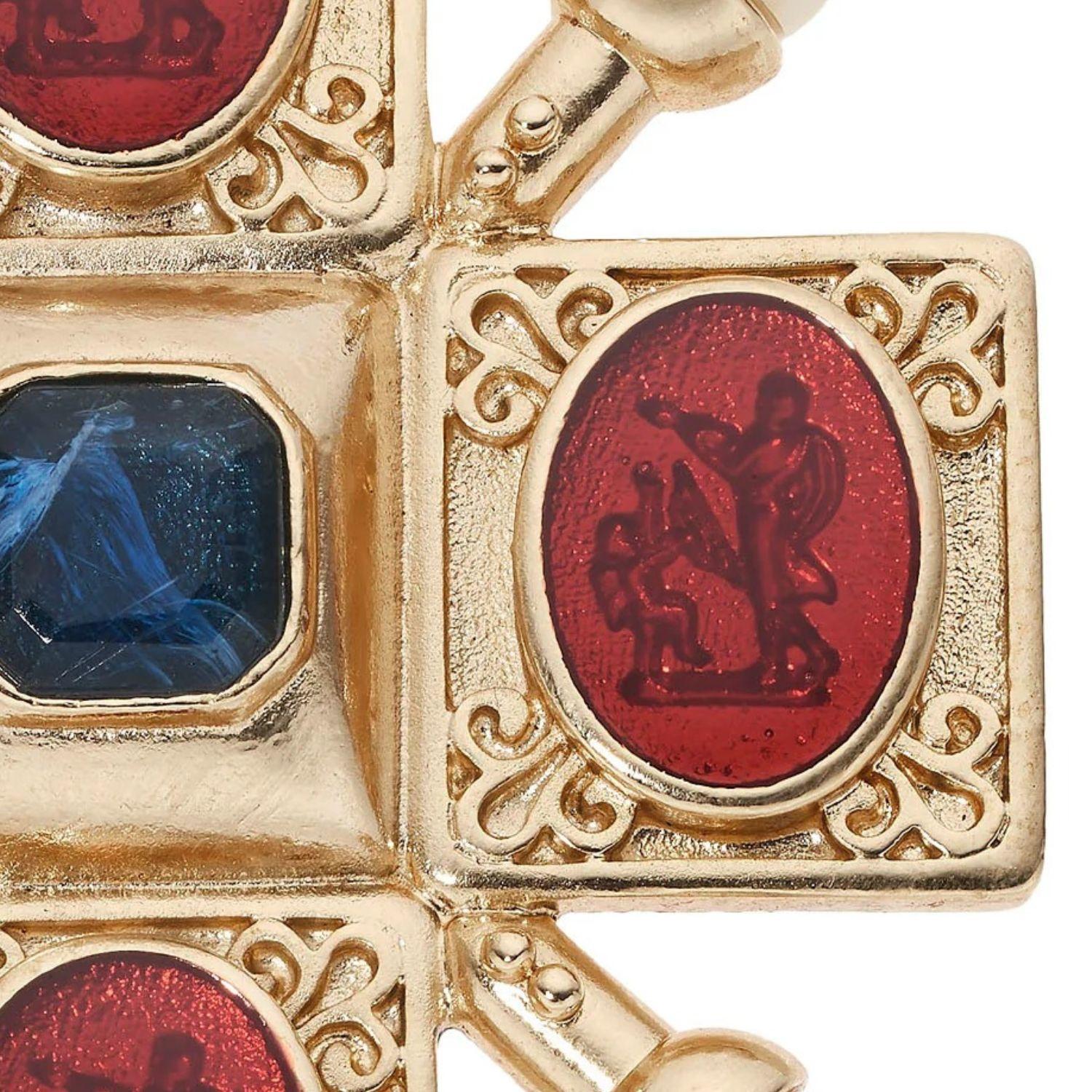 Olivia Riegel Jewelry Olivia Riegel Byzantine Revival Cross Brooch with Intaglios & Pearls