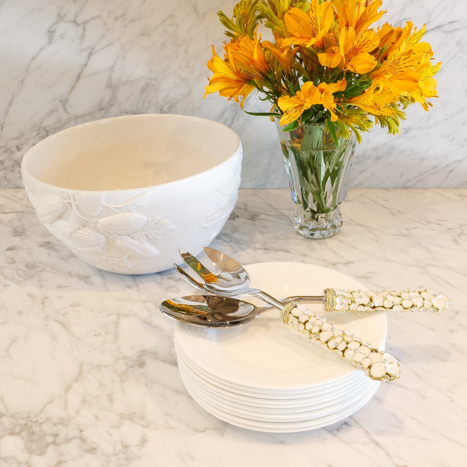 Olivia Riegel Giftware Olivia Riegel Dogwood Salad Serving Set White