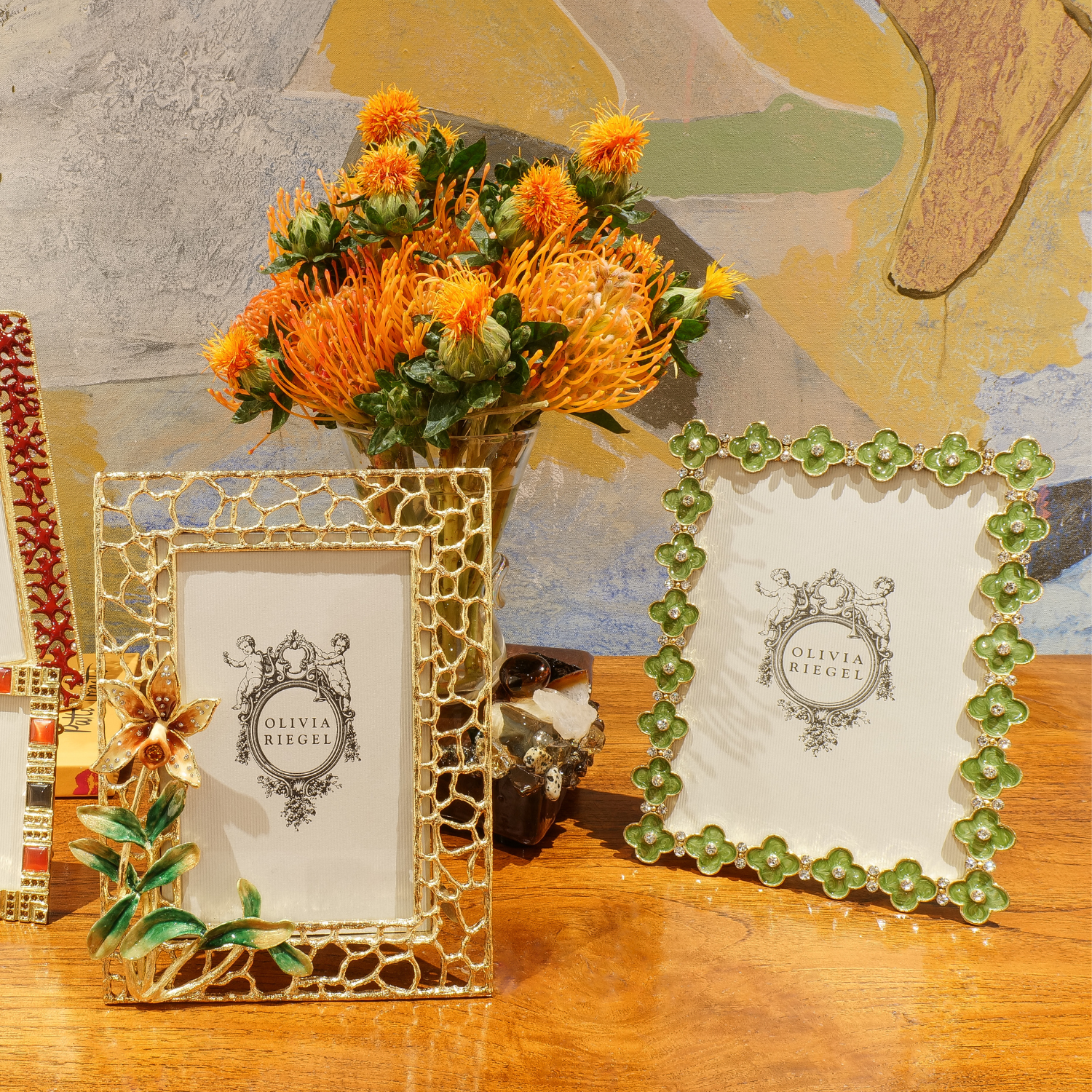 Olivia Riegel Picture Frames Olivia Riegel Gold Celadon Enamel Clover 5" x 7" Frame Green 5"x 7"