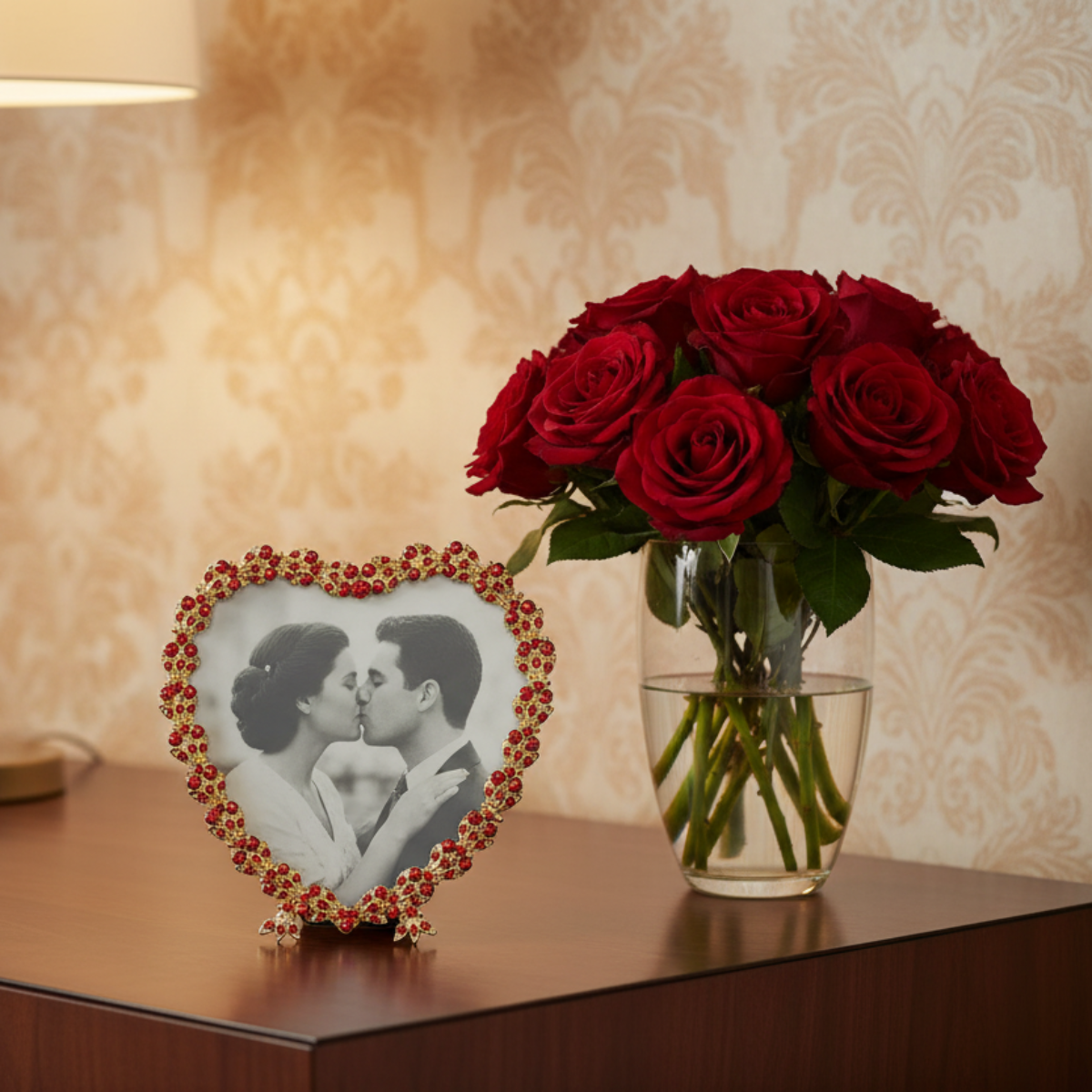 Olivia Riegel Picture Frames Olivia Riegel Gold Contessa Heart 3.5" Frame with Ruby Crystals & Red Pearls Red
