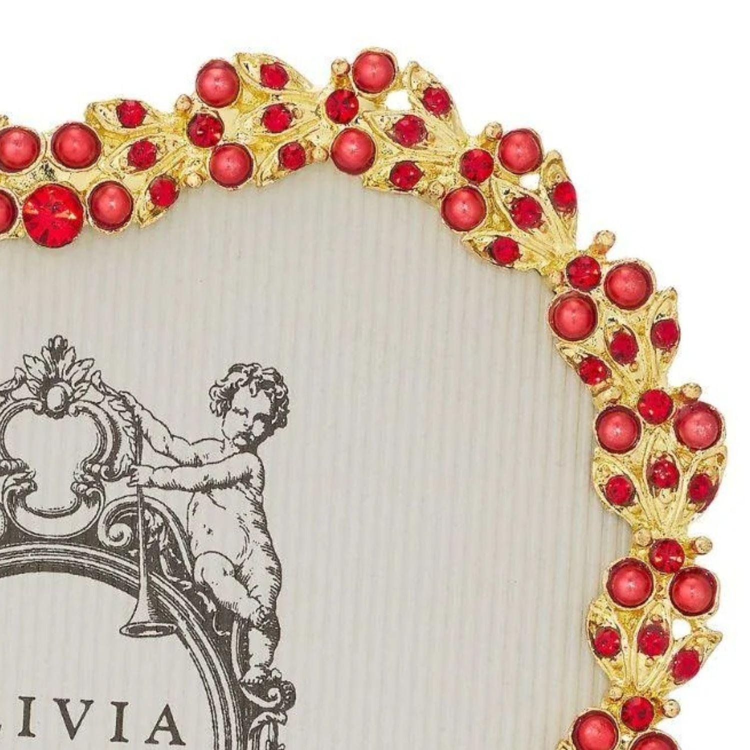 Olivia Riegel Picture Frames Olivia Riegel Gold Contessa Heart 3.5" Frame with Ruby Crystals & Red Pearls Red