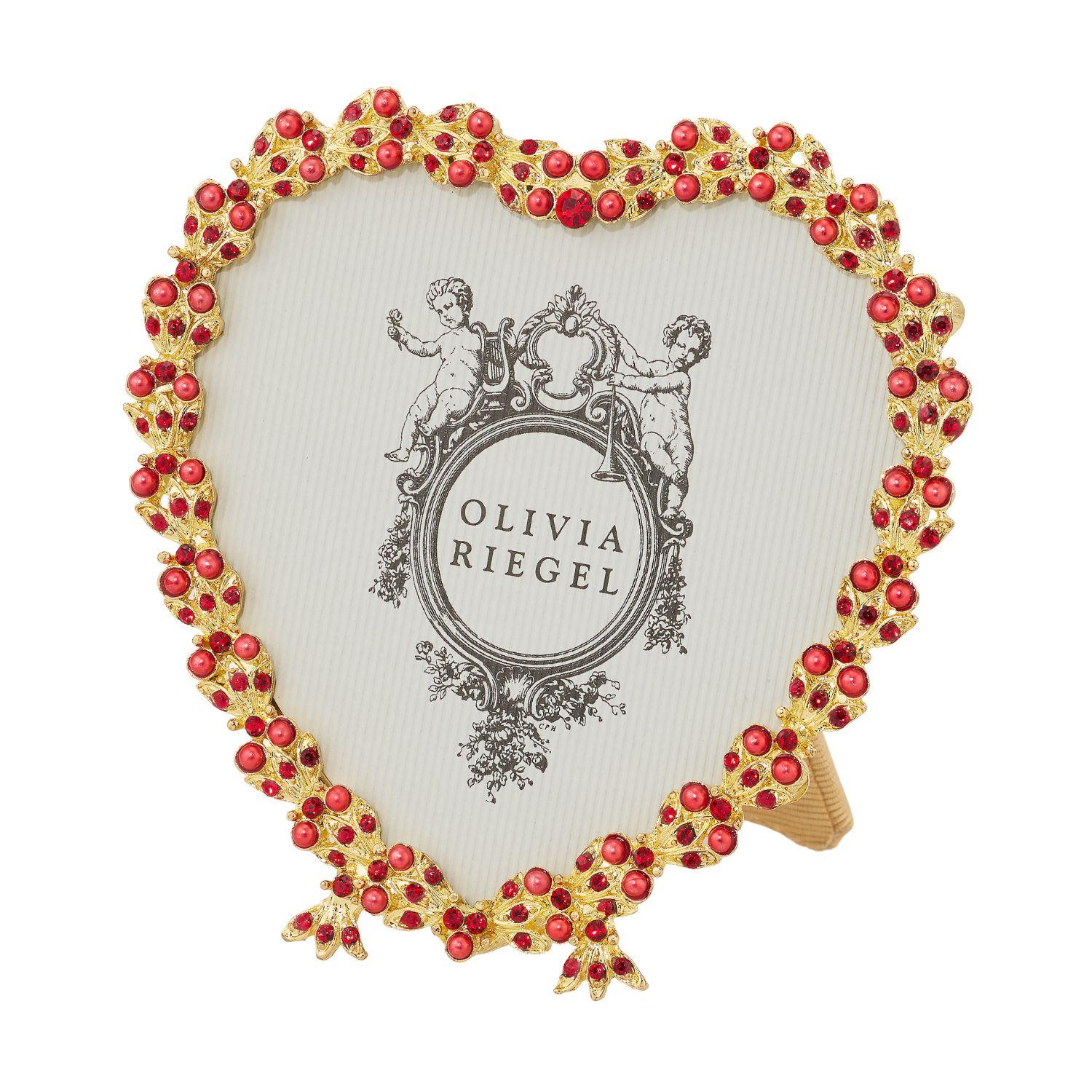 Olivia Riegel Picture Frames Olivia Riegel Gold Contessa Heart 3.5" Frame with Ruby Crystals & Red Pearls Red