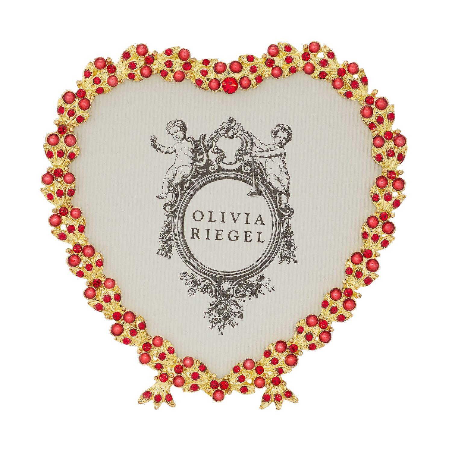 Olivia Riegel Picture Frames Olivia Riegel Gold Contessa Heart 3.5" Frame with Ruby Crystals & Red Pearls Red