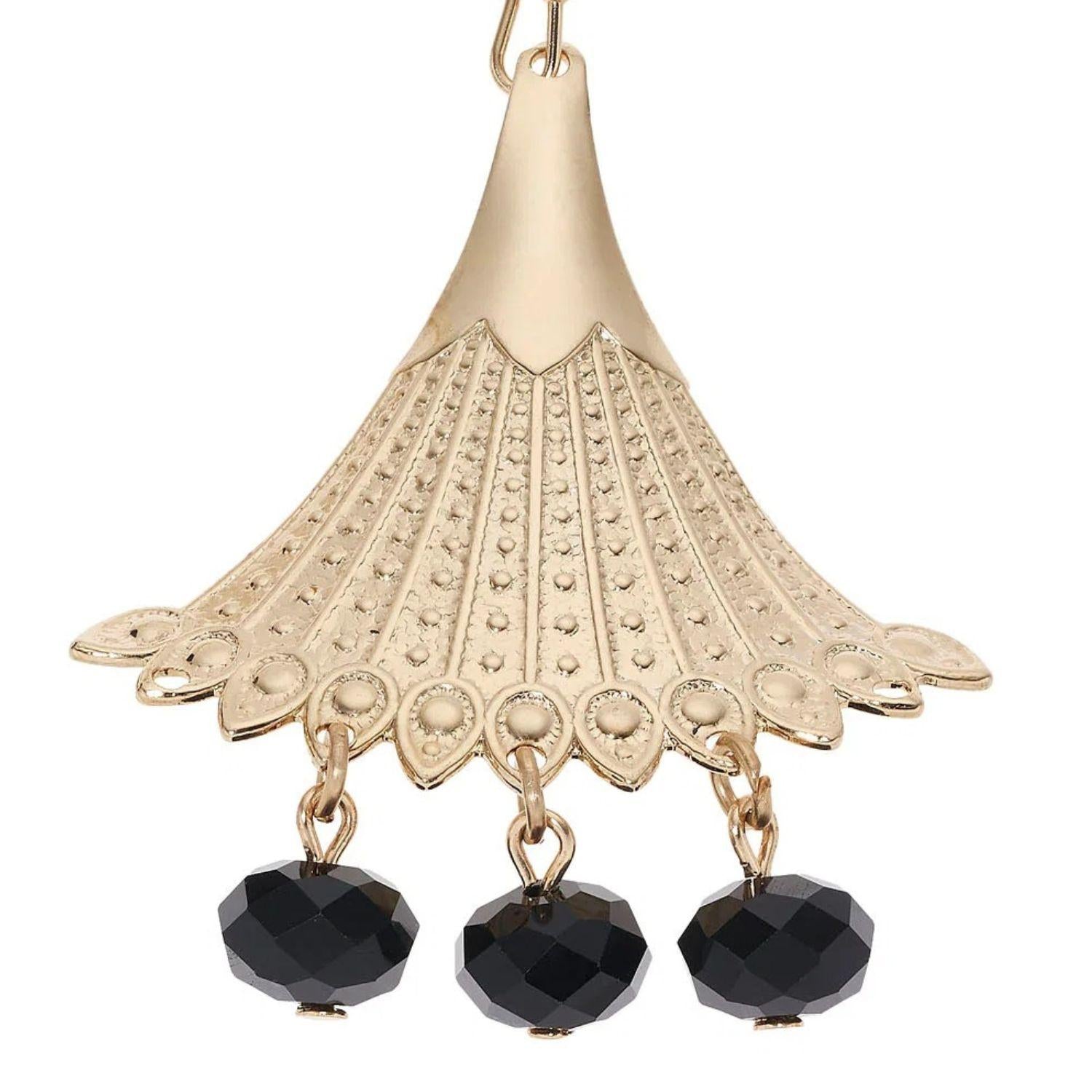 Olivia Riegel Jewelry Olivia Riegel Gold Fan with Jet Bead Drop Wire Earrings