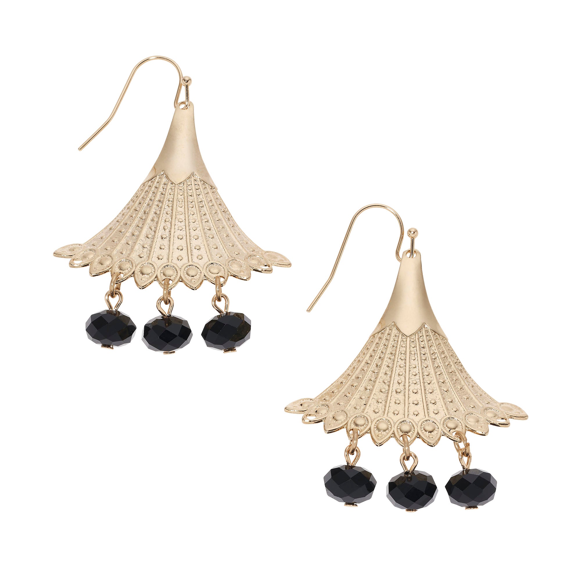 Olivia Riegel Jewelry Olivia Riegel Gold Fan with Jet Bead Drop Wire Earrings