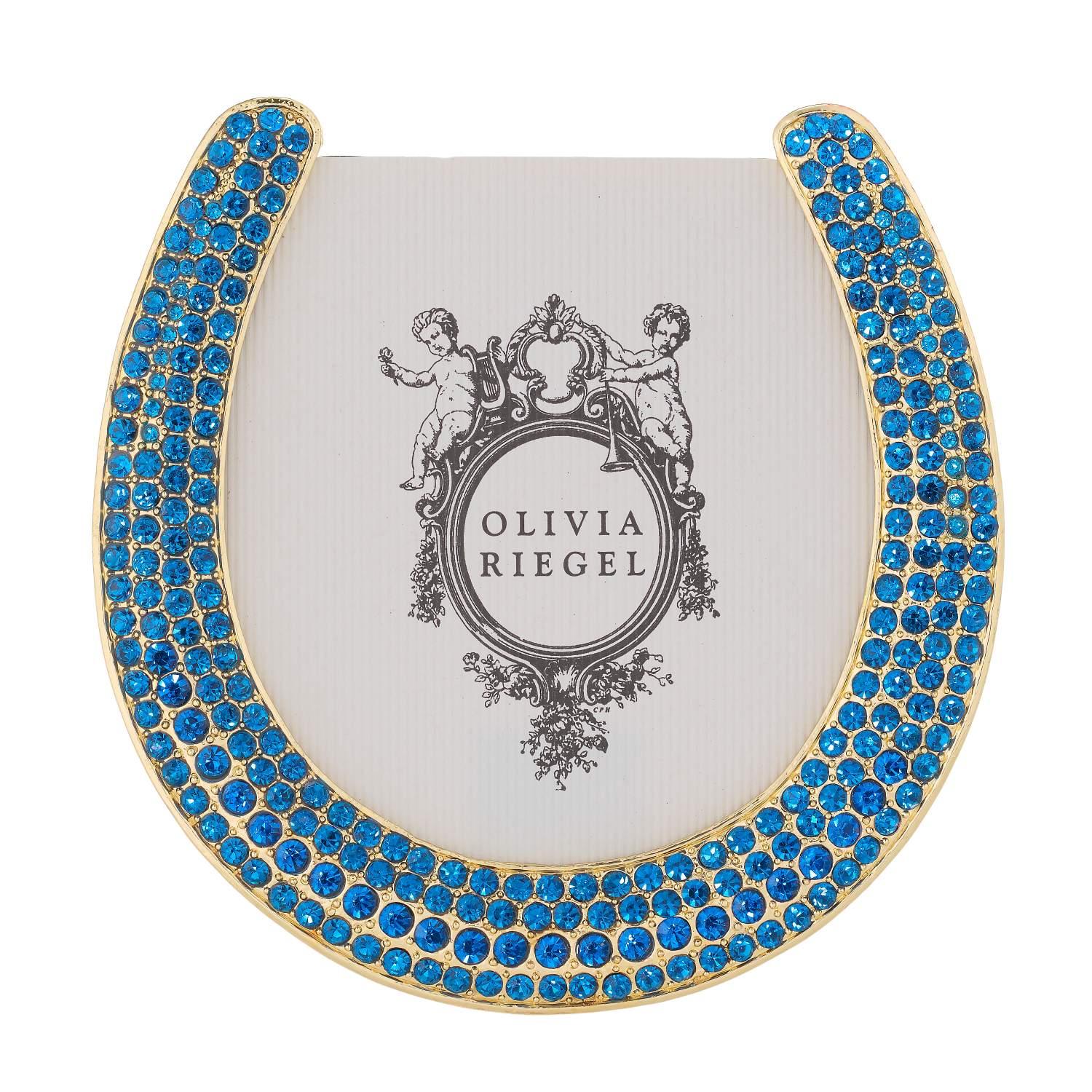Olivia Riegel Picture Frames Olivia Riegel Gold Horseshoe Frame with Capri Blue Stones Blue