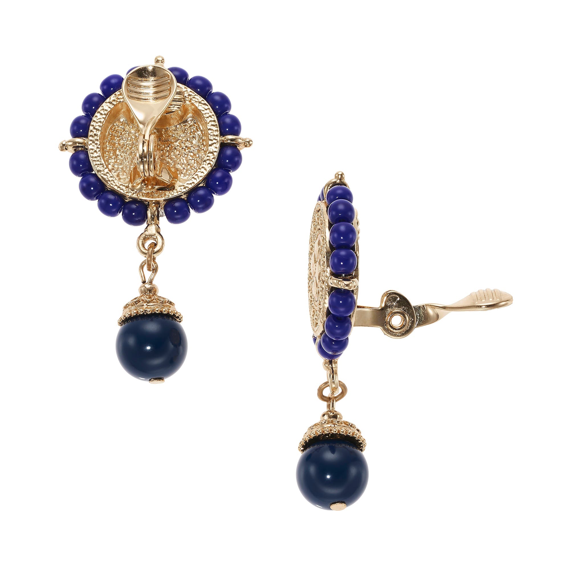 Olivia Riegel Jewelry Olivia Riegel Gold Medallion with Lapis Clip Earrings