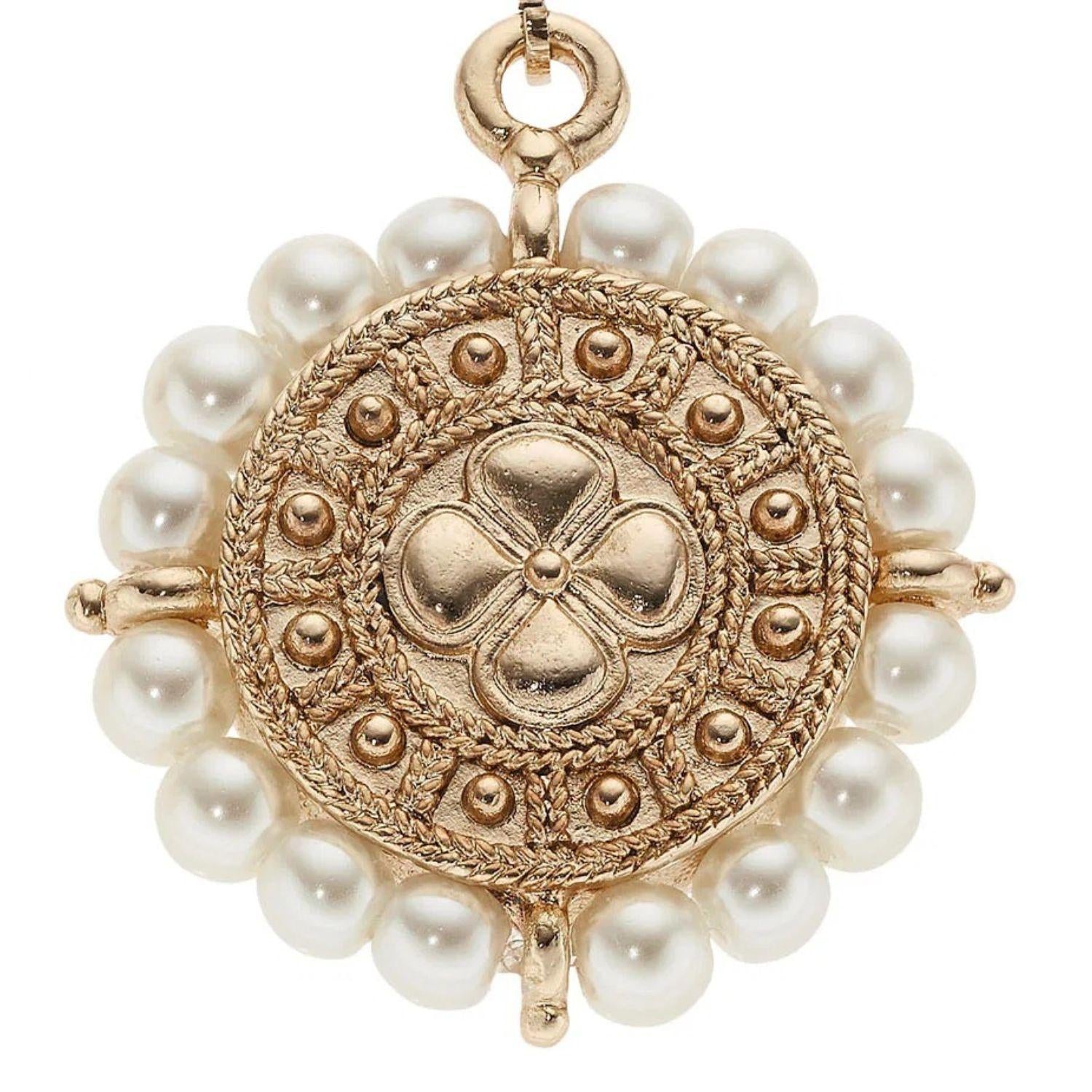 Olivia Riegel Jewelry Olivia Riegel Gold Medallion with Pearls Leverback Earrings