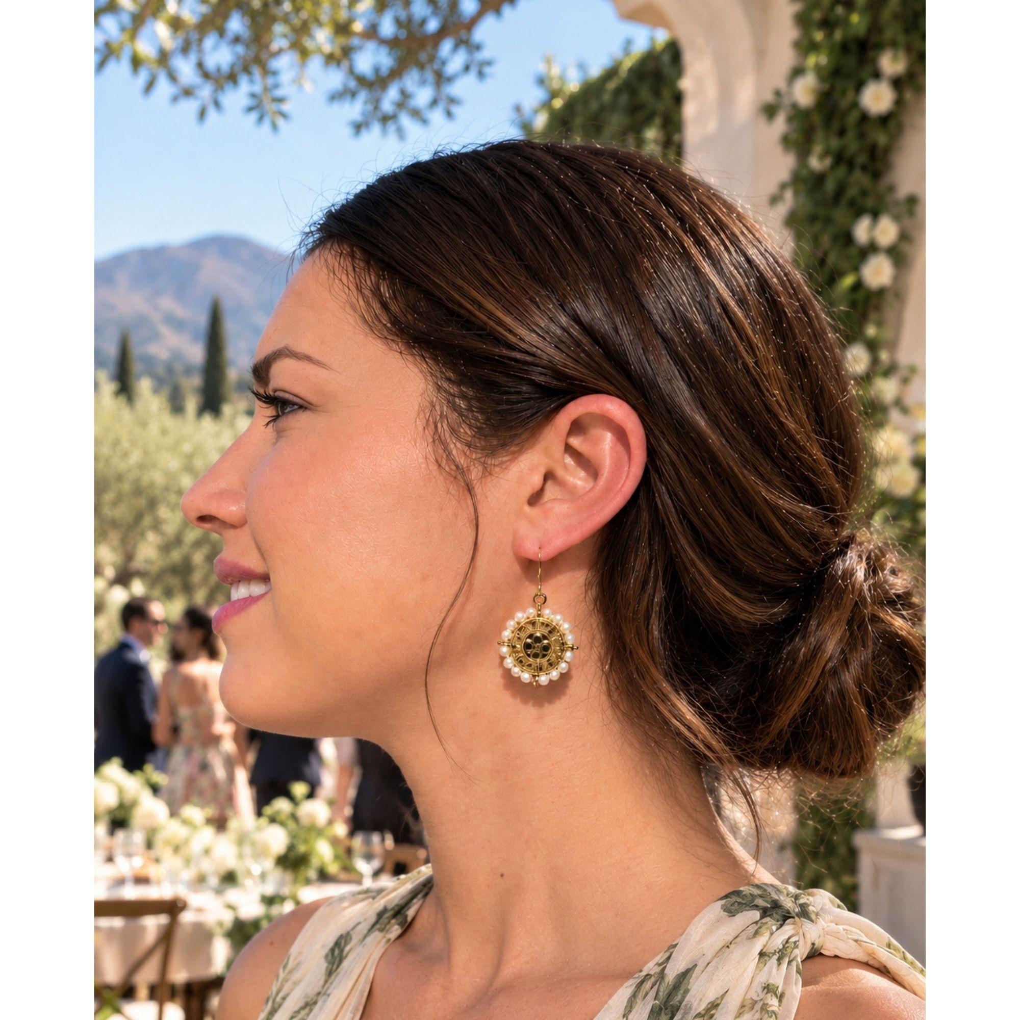 Olivia Riegel Jewelry Olivia Riegel Gold Medallion with Pearls Leverback Earrings