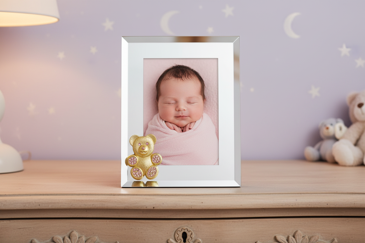Olivia Riegel Picture Frames Olivia Riegel Gold Teddy Bear with Light Rose Crystals 5" x 7" Picture Frame Pink 5" x 7"