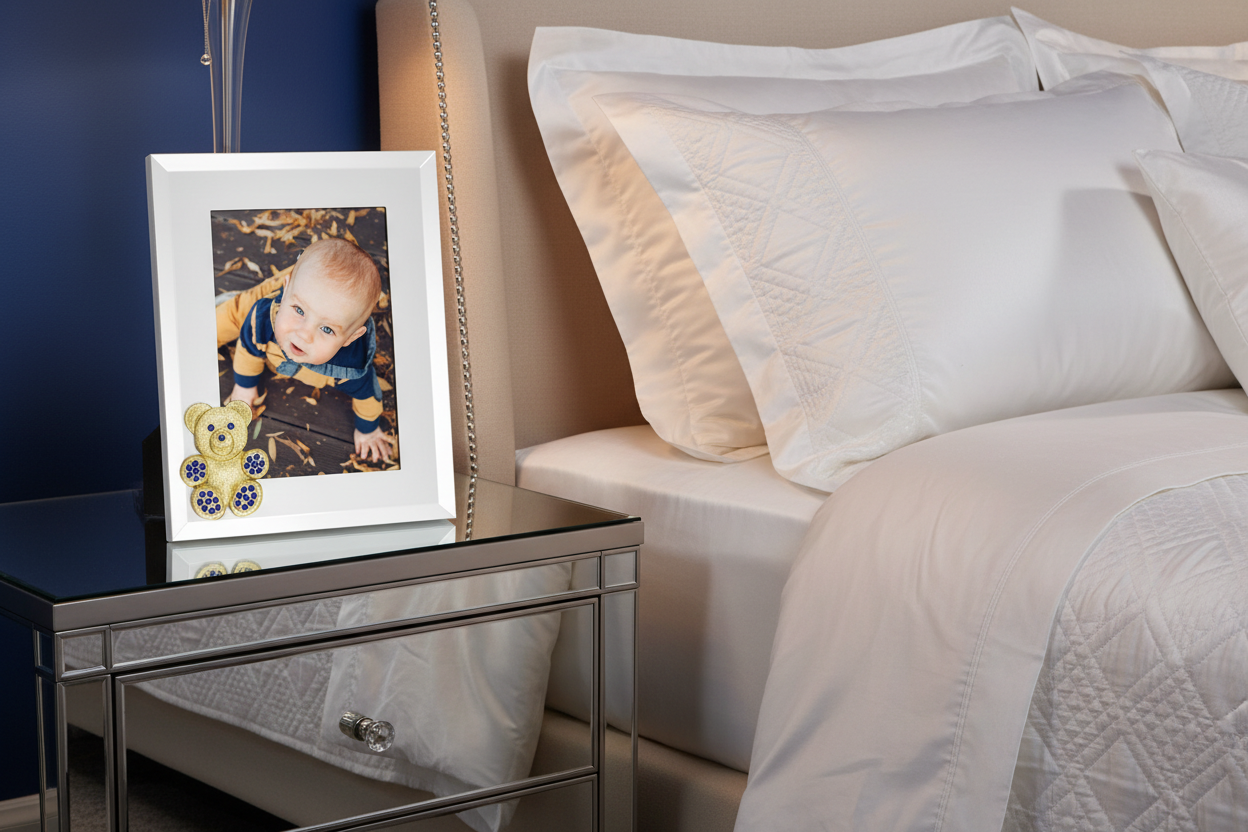 Olivia Riegel Picture Frames Olivia Riegel Gold Teddy Bear with Sapphire Crystals 5" x 7" Picture Frame Blue 5" x 7"