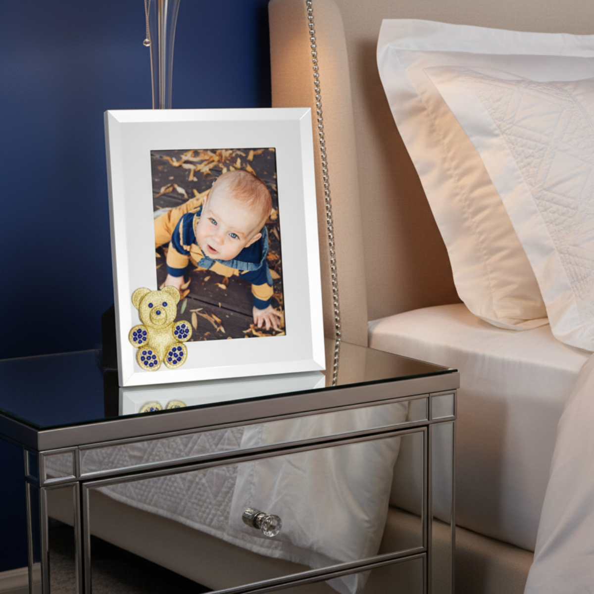 Olivia Riegel Picture Frames Olivia Riegel Gold Teddy Bear with Sapphire Crystals 5" x 7" Picture Frame Blue 5" x 7"