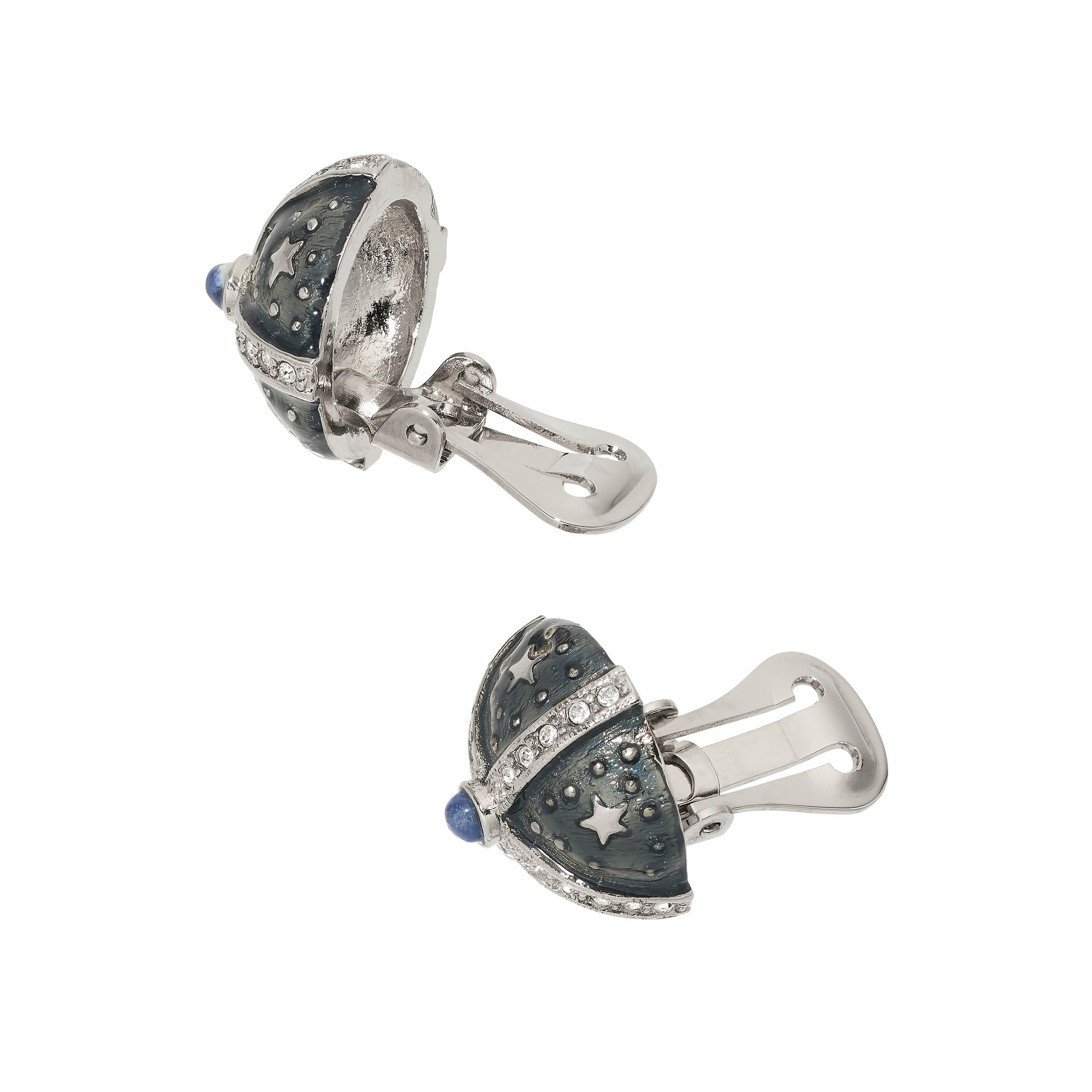 Olivia Riegel Jewelry Olivia Riegel Silver Gray Enamel Round Clip Earrings