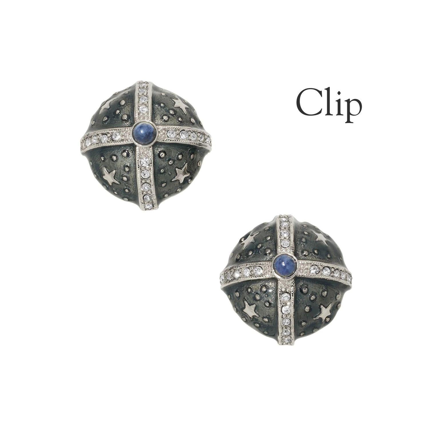 Olivia Riegel Jewelry Olivia Riegel Silver Gray Enamel Round Clip Earrings
