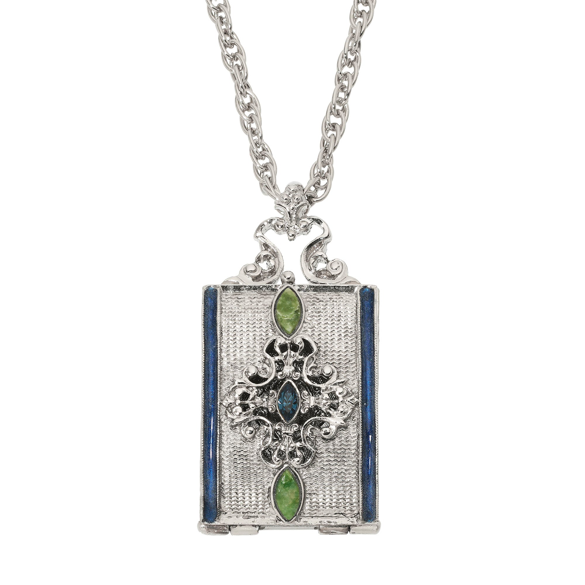 Olivia Riegel Jewelry Olivia Riegel Silver Locket Necklace with Blue Enamel & Green Stones