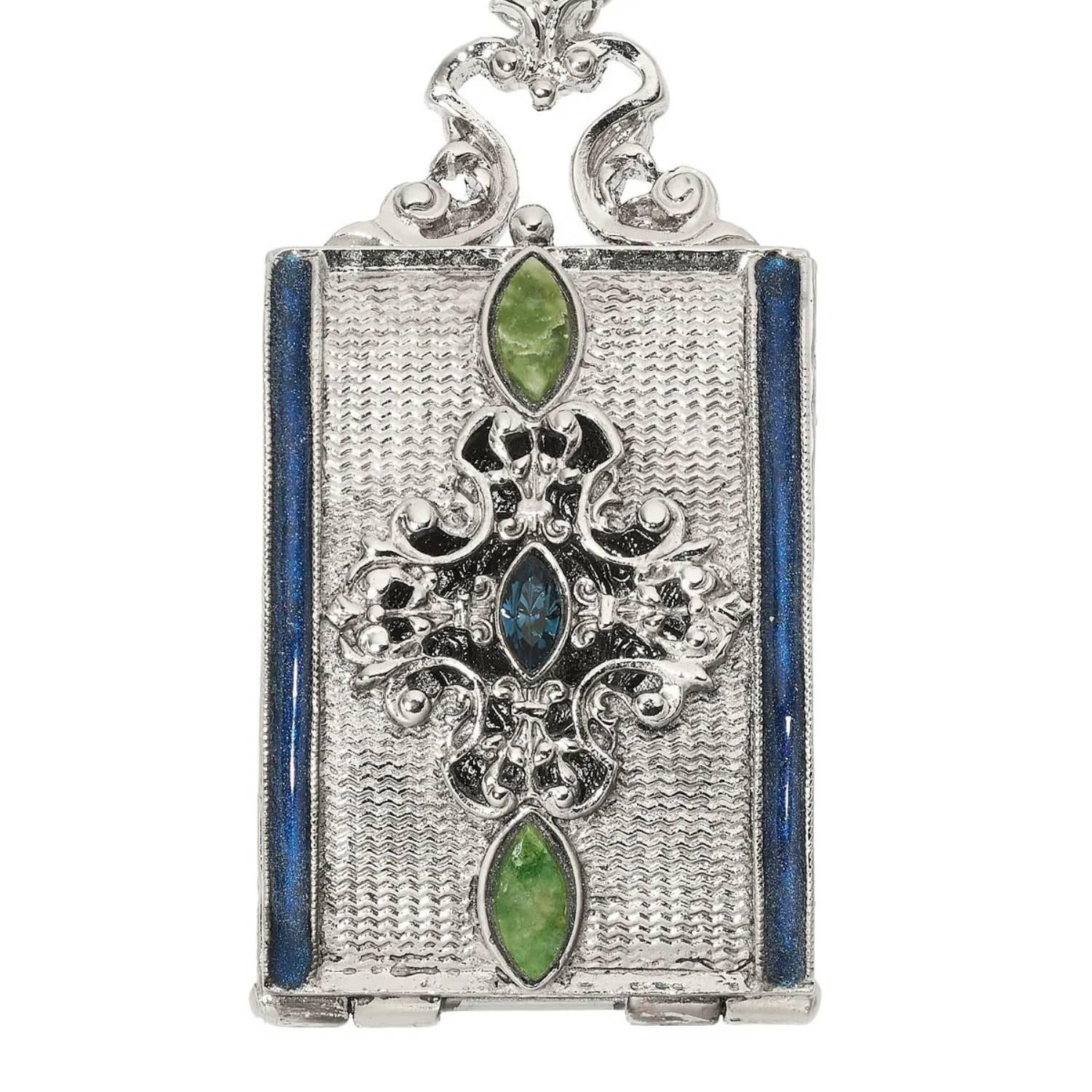 Olivia Riegel Jewelry Olivia Riegel Silver Locket Necklace with Blue Enamel & Green Stones