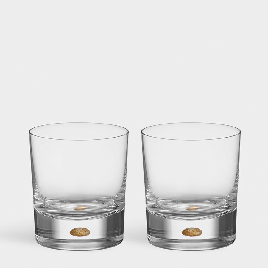 Orrefors Art Glass Orrefors Gold Intermezzo Gold Old Fashioned Set of 2