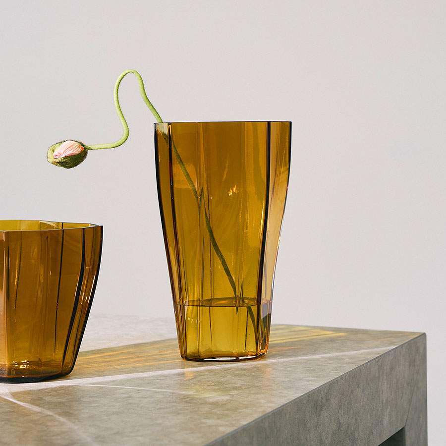 Orrefors Giftware Orrefors Reed Vase Amber Medium