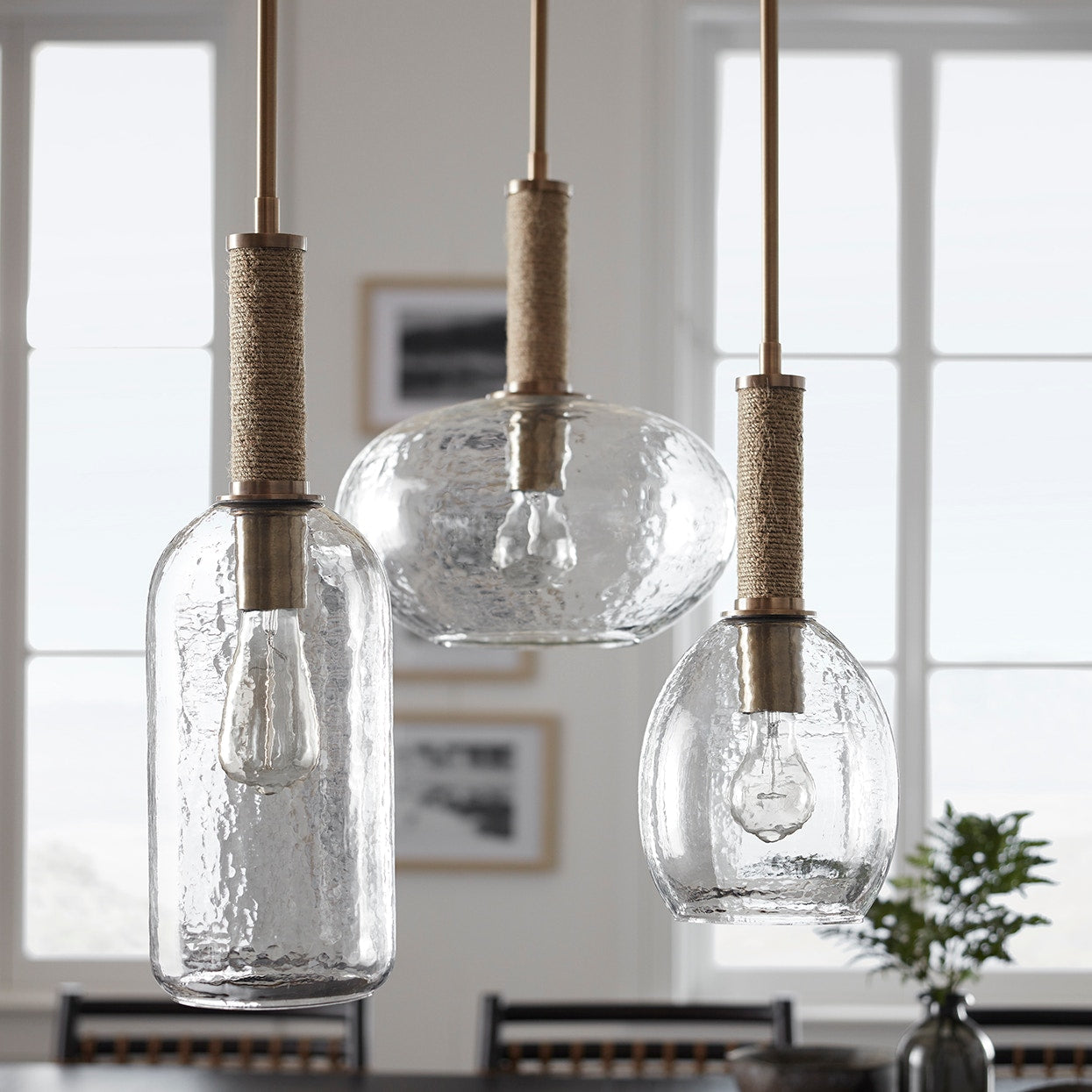 Palecek Lighting Palecek Bronson Glass Pendant Long, Brass