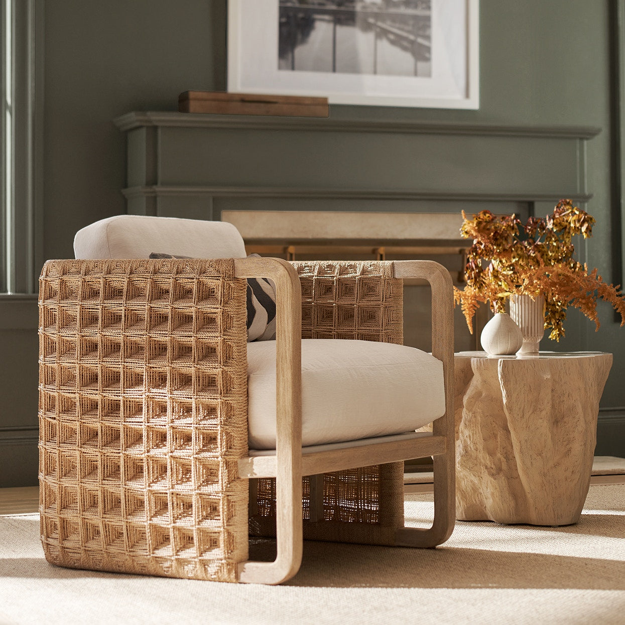 Palecek Furniture I/O BASKET WEAVE 4J / Motor Freight - Rate TBQ Palecek Damien Lounge Chair Natural