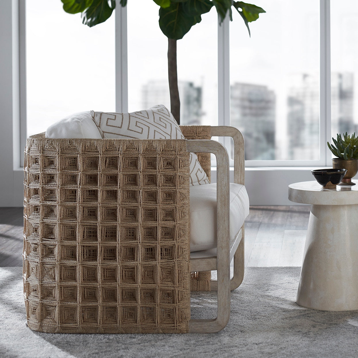 Palecek Furniture I/O BASKET WEAVE 4J / Motor Freight - Rate TBQ Palecek Damien Lounge Chair Natural