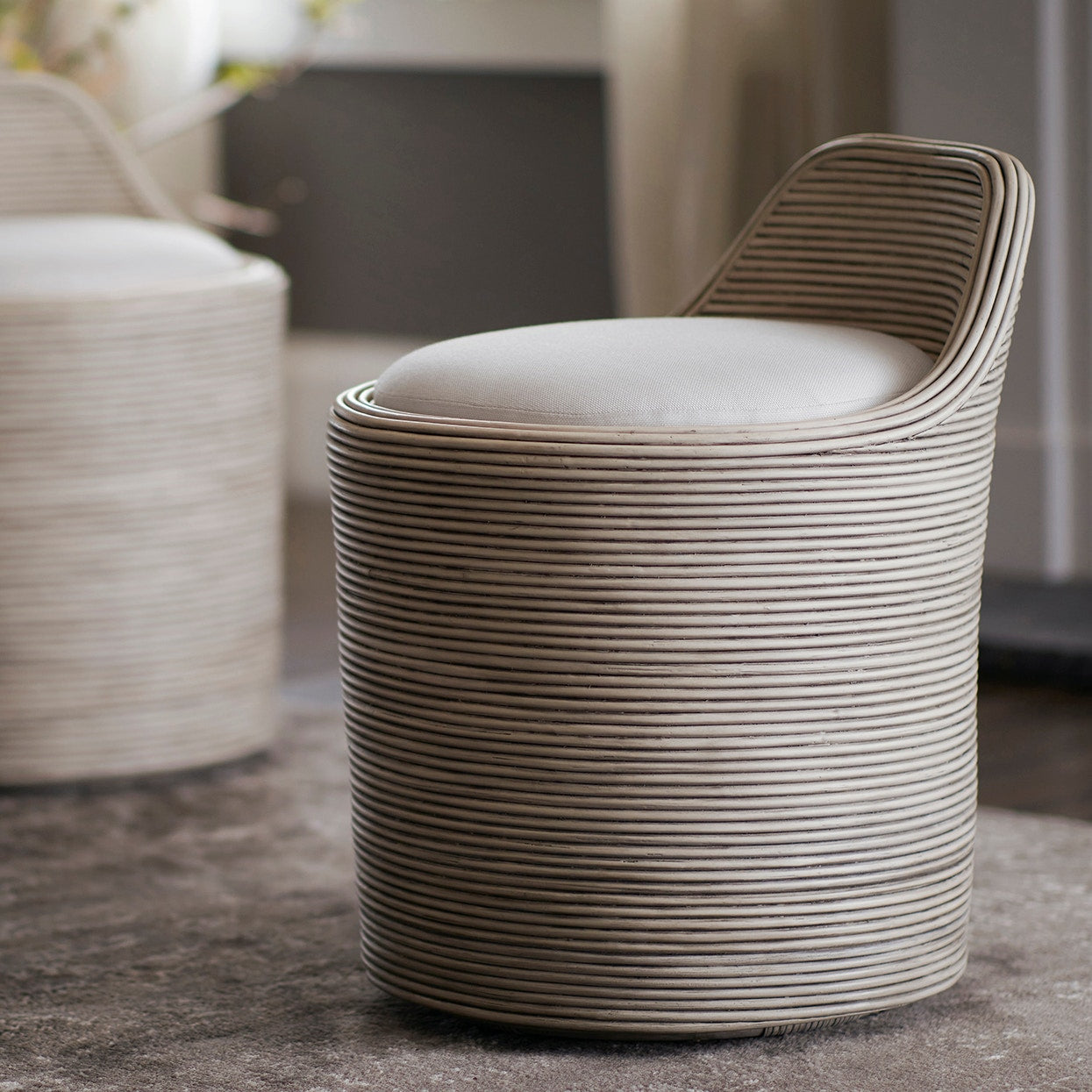 Palecek Furniture I/O SAILCLOTH SALT 64 Palecek Enzo Swivel Stool Whitewash