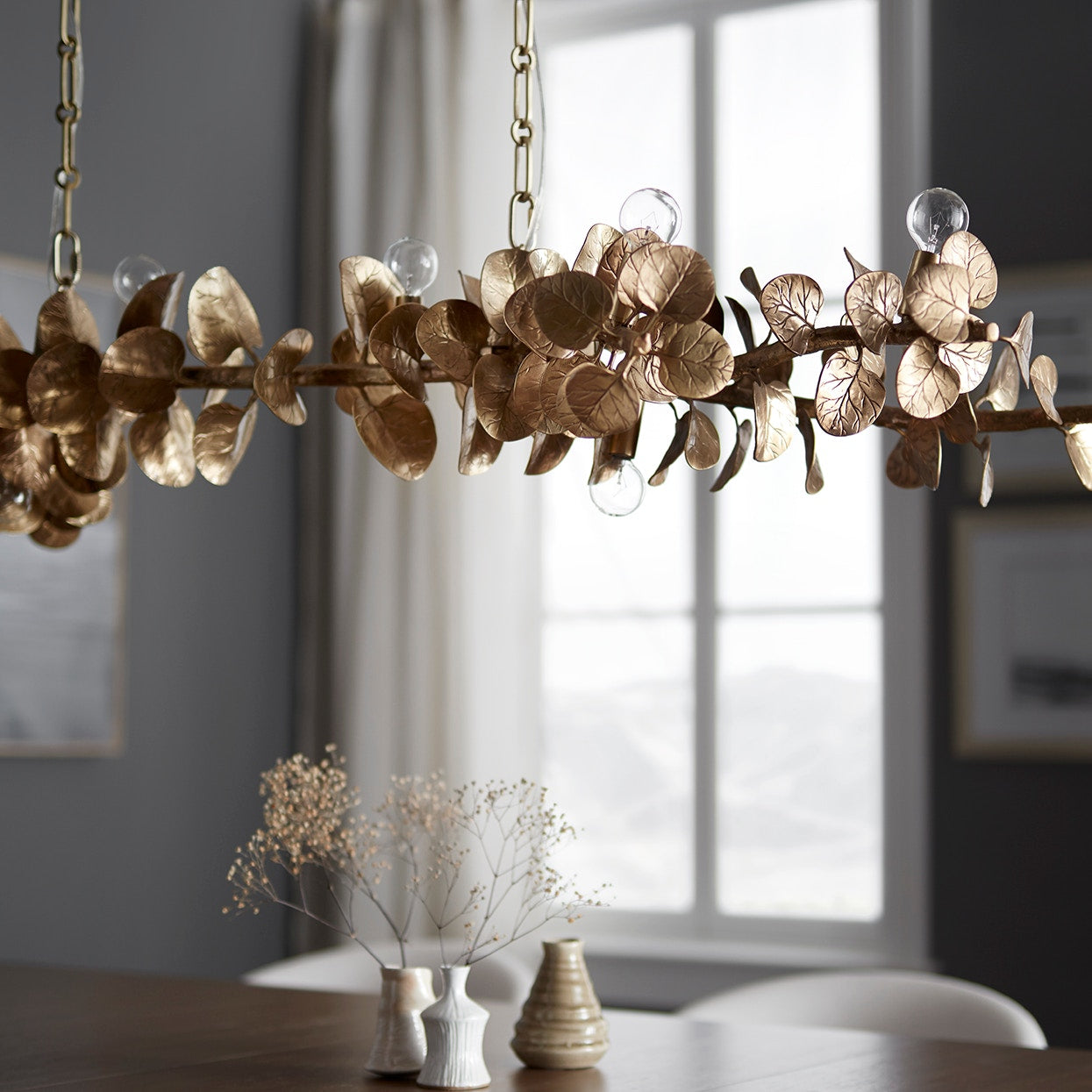 Palecek Lighting Default Title / Motor Freight - Rate TBQ Palecek Eucalyptus Leaf Brass Chandelier