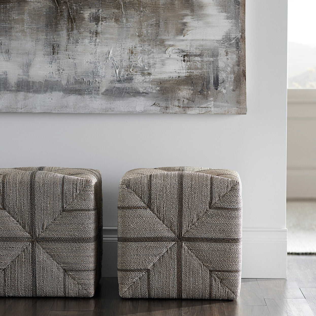 Palecek Furniture Palecek Fritz Rope Square Ottoman Fog White