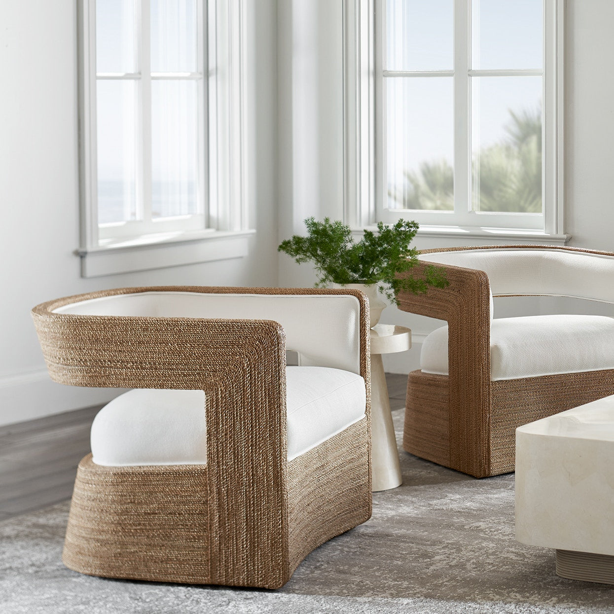 Palecek Furniture I/O OYSTER CHENILLE 4K / Motor Freight - Rate TBQ Palecek Hadley Swivel Lounge Chair, Natural