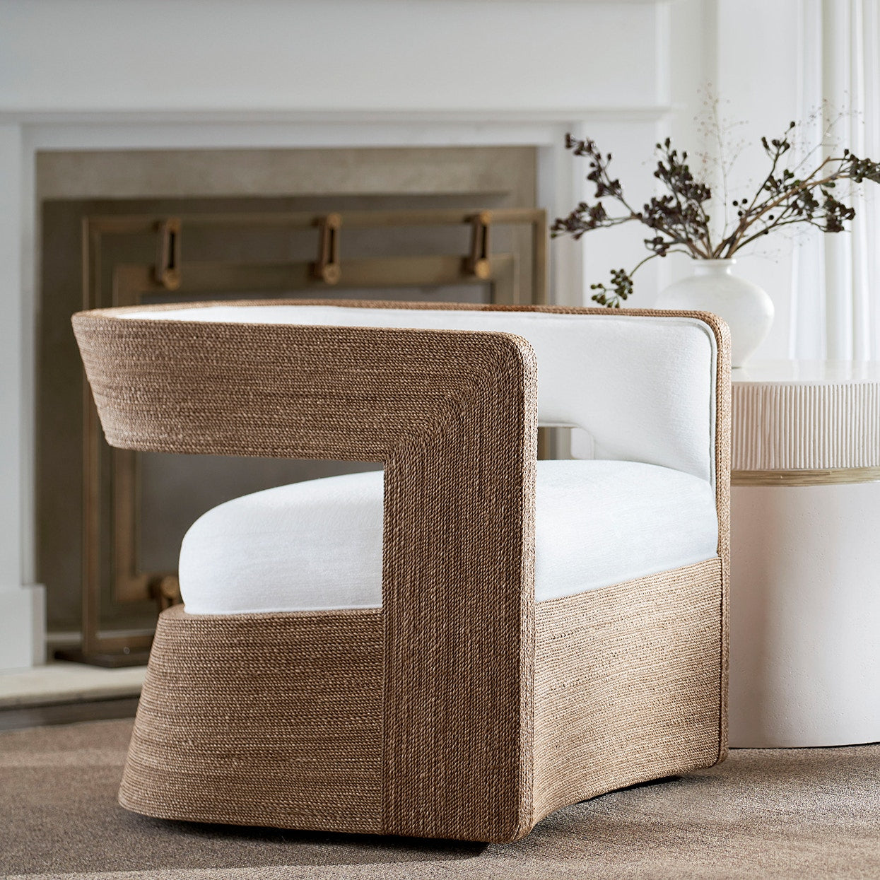 Palecek Furniture I/O OYSTER CHENILLE 4K / Motor Freight - Rate TBQ Palecek Hadley Swivel Lounge Chair, Natural