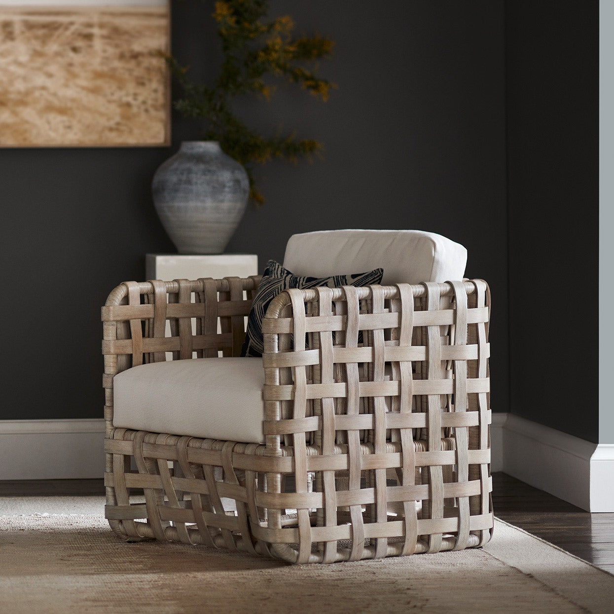 Palecek Furniture I/O BASKET WEAVE 4J / Motor Freight - Rate TBQ Palecek Medford Lounge Chair, White
