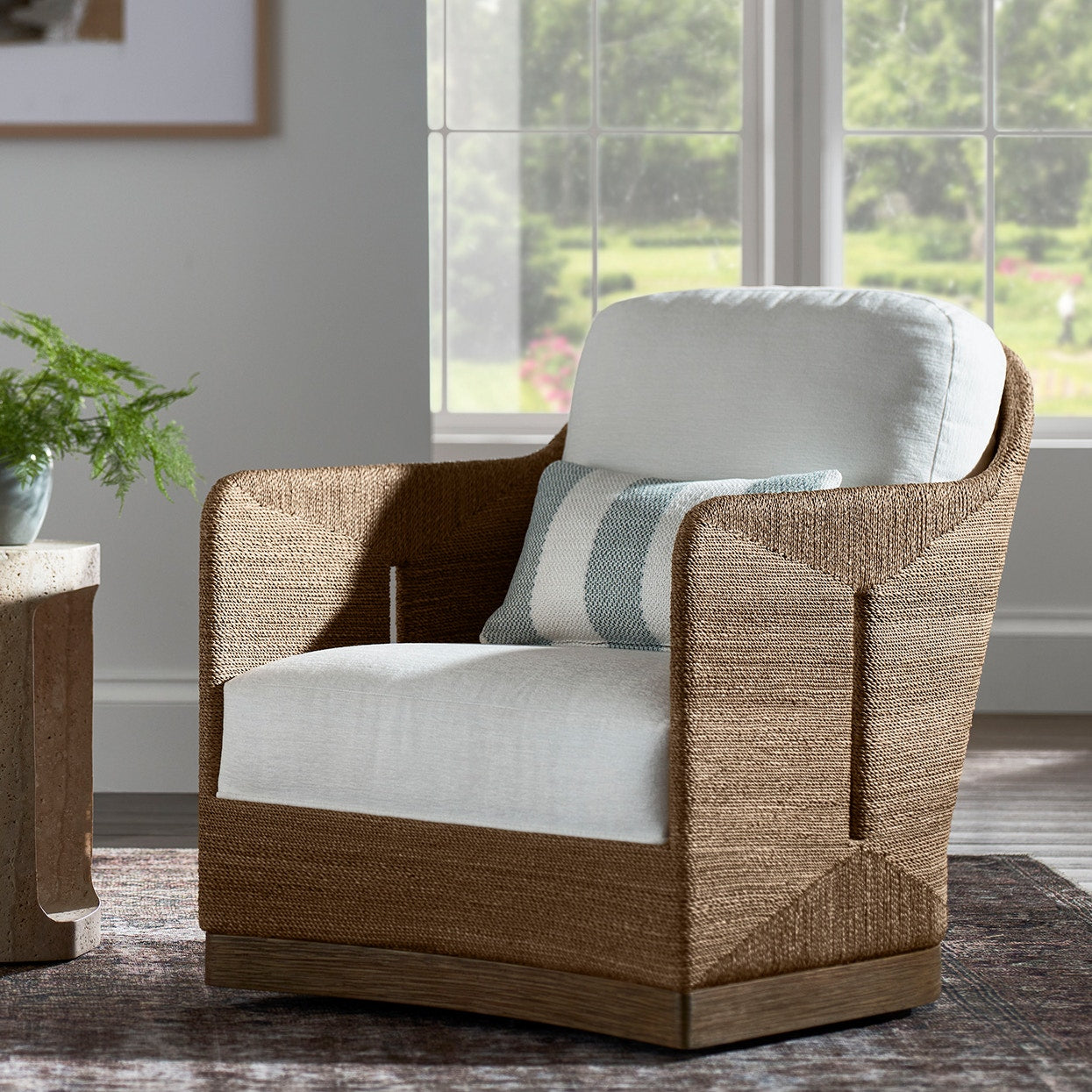 Palecek Furniture I/O OYSTER CHENILLE 4K / Motor Freight - Rate TBQ Palecek Mesa Swivel Lounge Chair, Natural