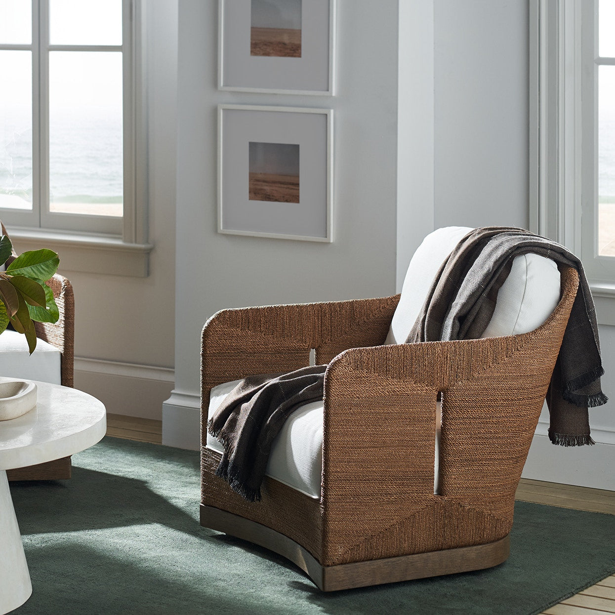 Palecek Furniture I/O OYSTER CHENILLE 4K / Motor Freight - Rate TBQ Palecek Mesa Swivel Lounge Chair, Natural