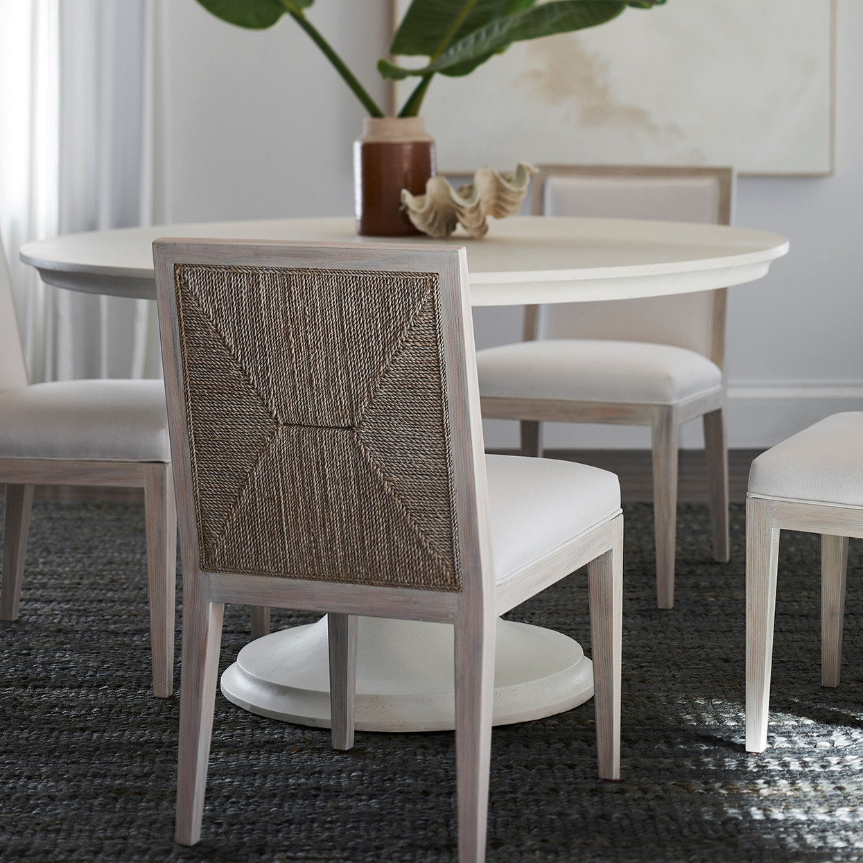 Palecek Furniture I/O BASKET WEAVE 4J / Motor Freight - Rate TBQ Palecek Santa Barbara Side Chair, White Sand