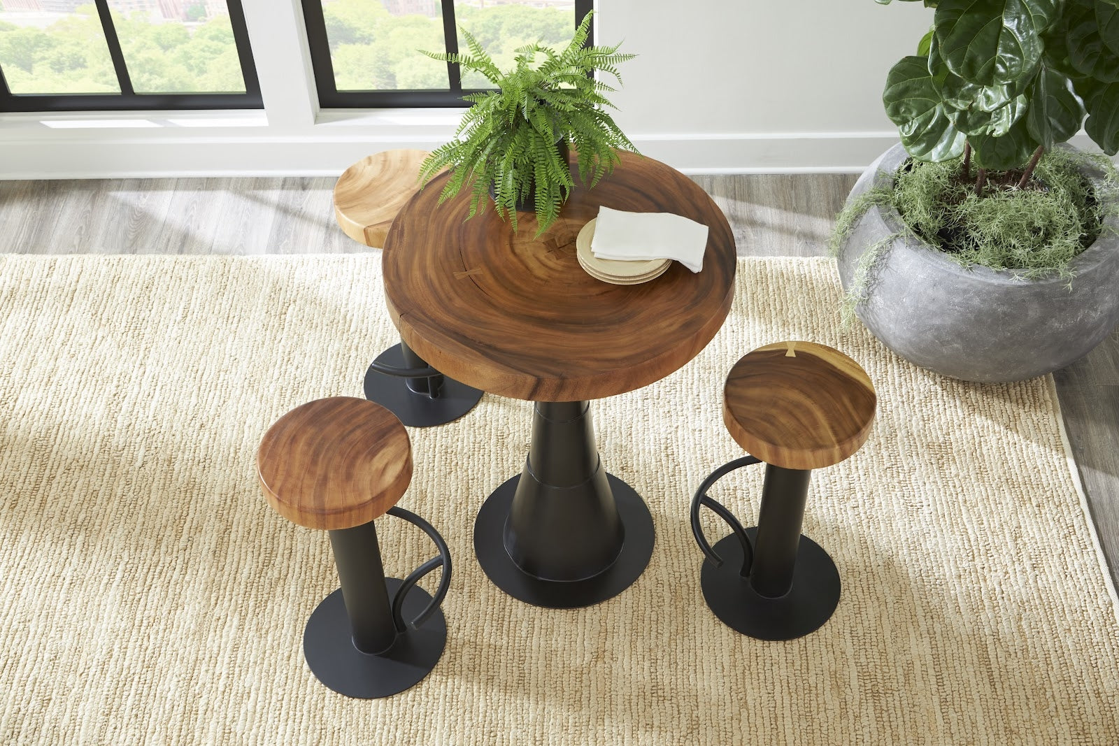 Phillips Collection Home Phillips Collection Black Iron Bar Stool, Swivel Seat, Natural